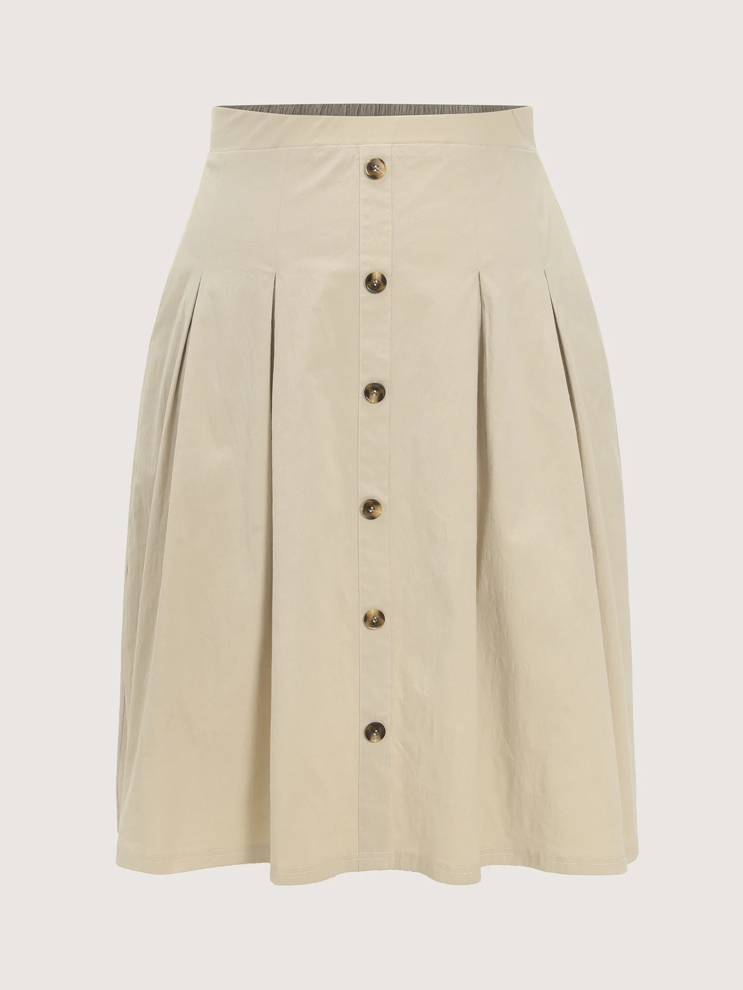 Cotton Button Detail Pleated Solid Midi Skirt - Image 8