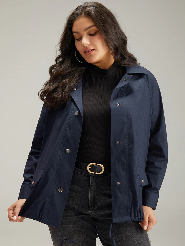 Cotton Button Fly Drawstring Hem Coat - Image 3