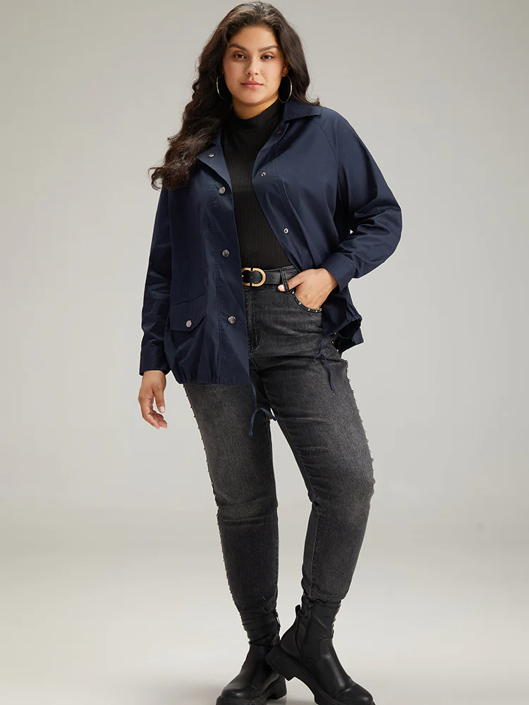 Cotton Button Fly Drawstring Hem Coat - Image 4