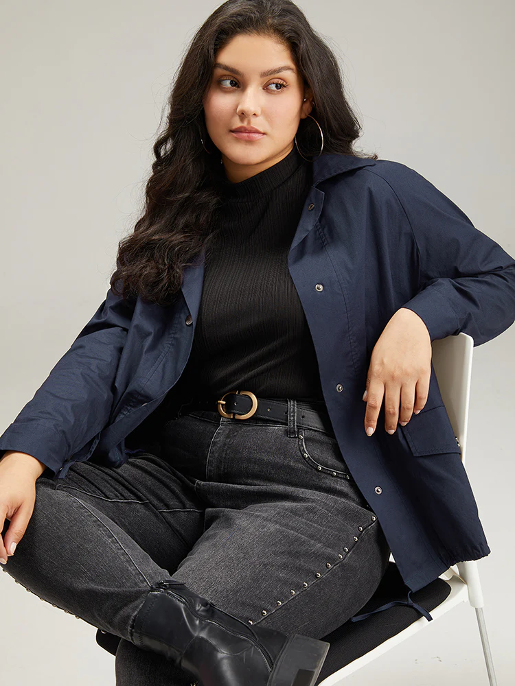 Cotton Button Fly Drawstring Hem Coat - Image 6