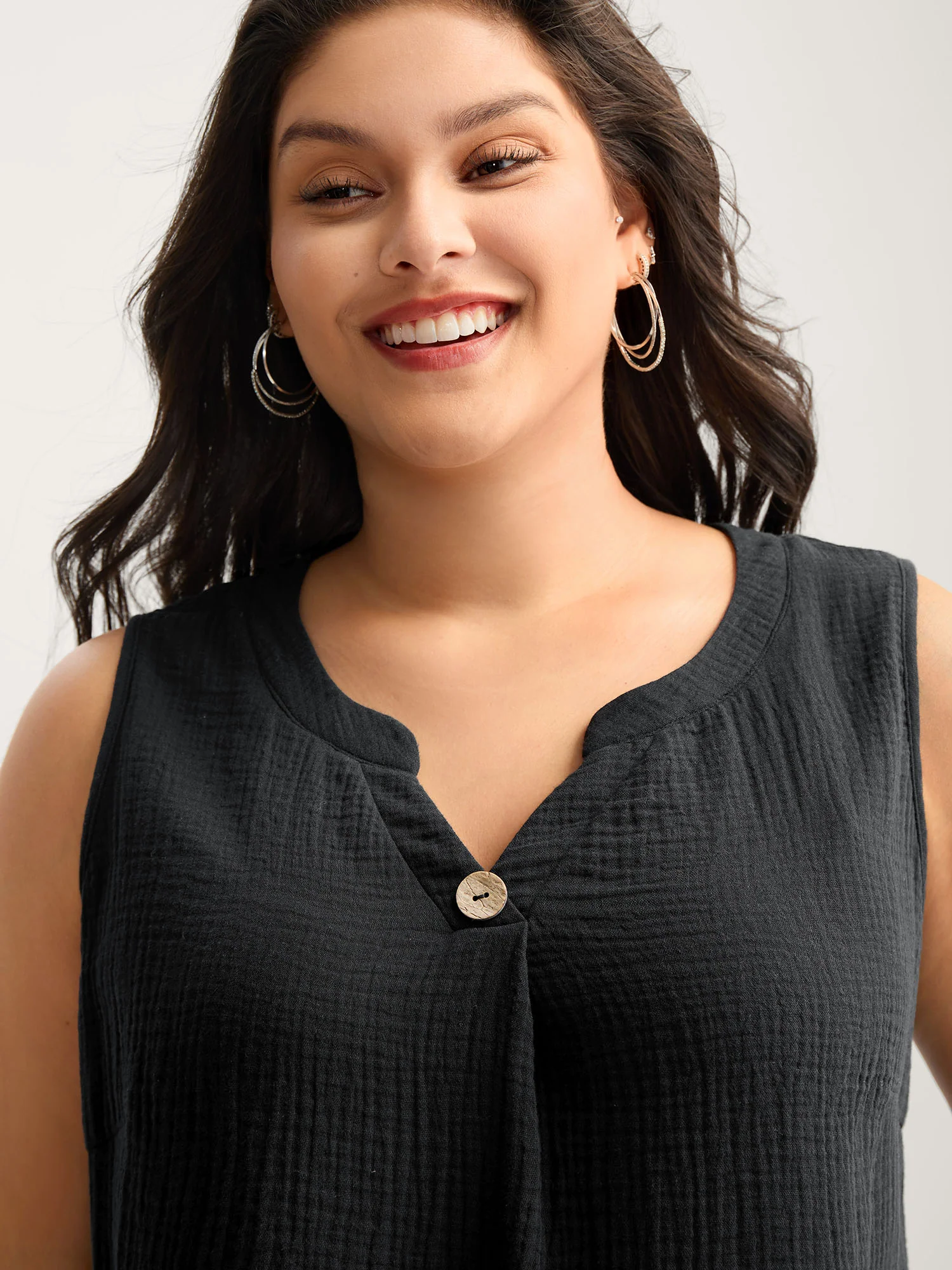 Cotton Button Front Solid Tank Top - Image 2