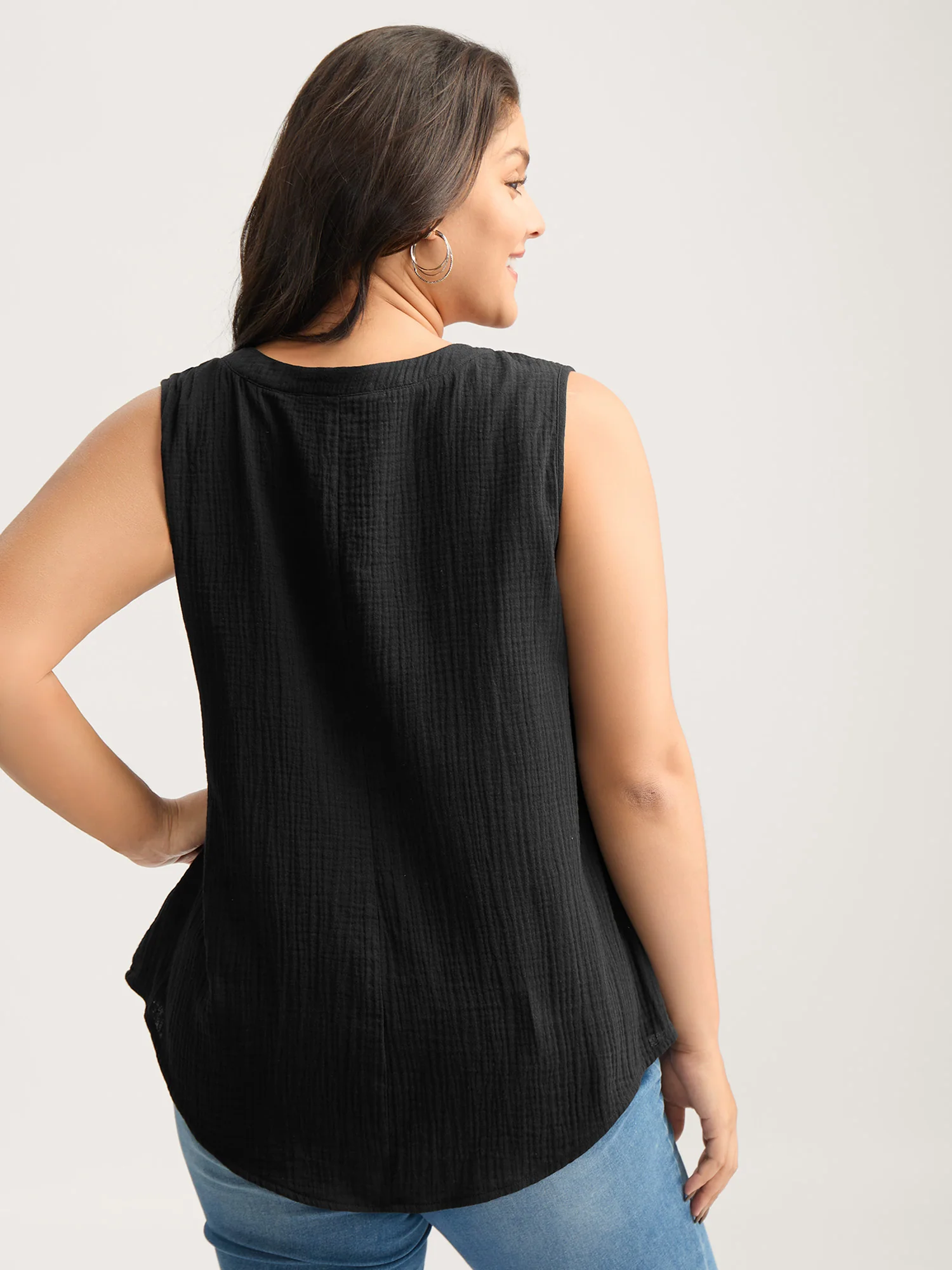 Cotton Button Front Solid Tank Top - Image 4