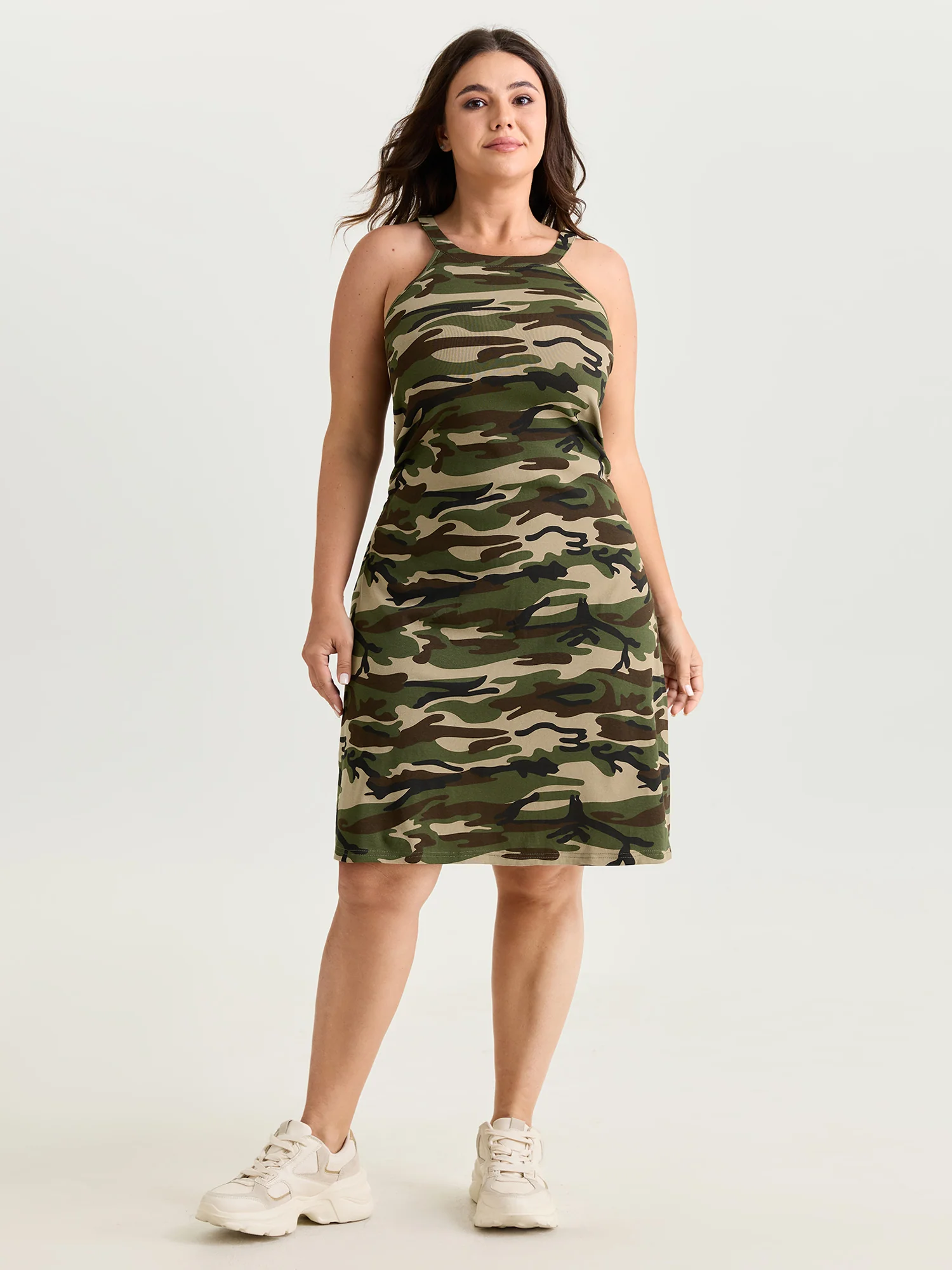 Cotton Camouflage Print Halter Neckline Mini Dress - Image 3