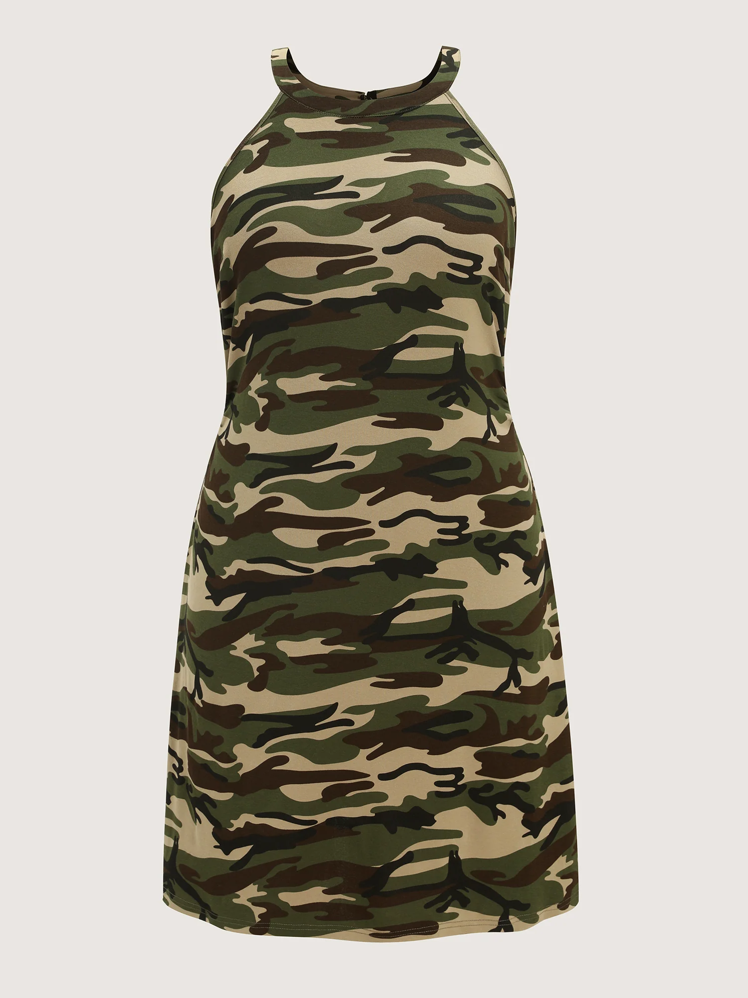 Cotton Camouflage Print Halter Neckline Mini Dress - Image 7