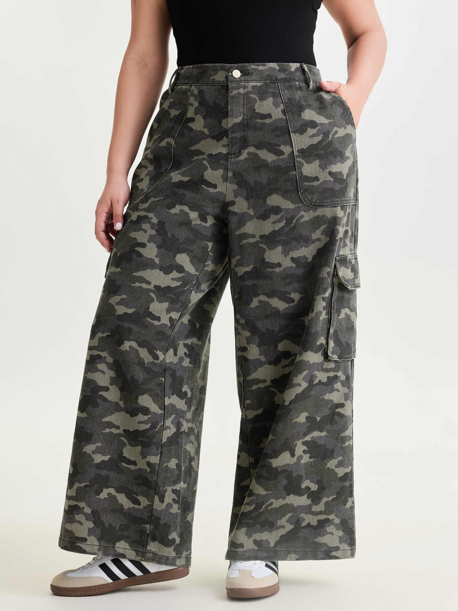 Cotton Camouflage Print Straight-Leg Pants - Image 2