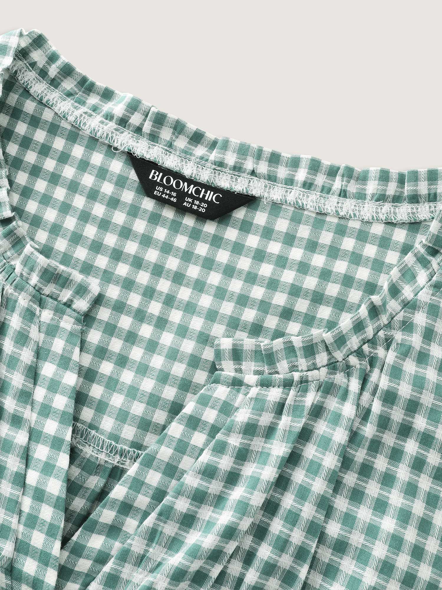 Cotton Check Print Ruffled Sleeve Blouse - Image 5