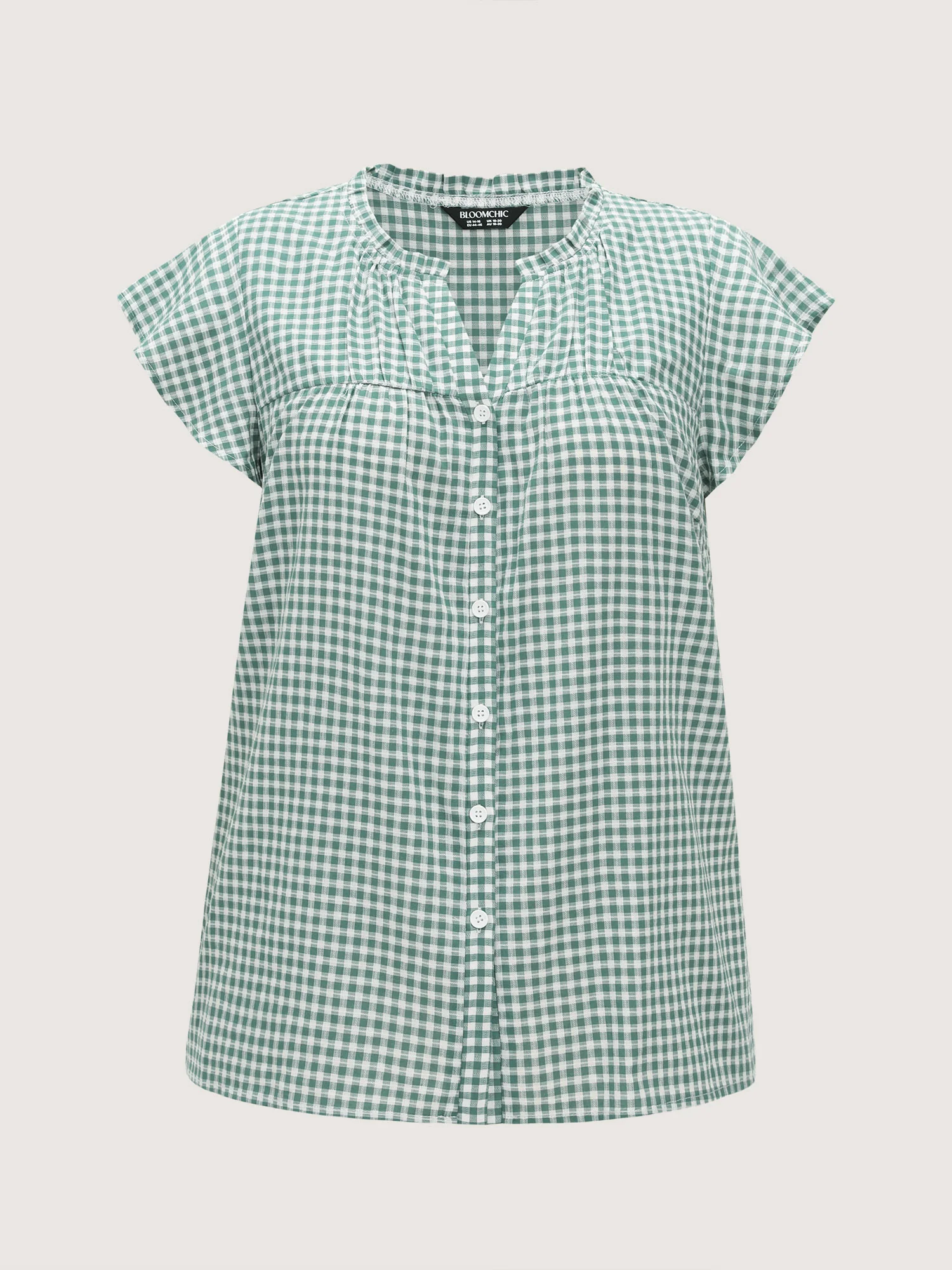 Cotton Check Print Ruffled Sleeve Blouse - Image 7