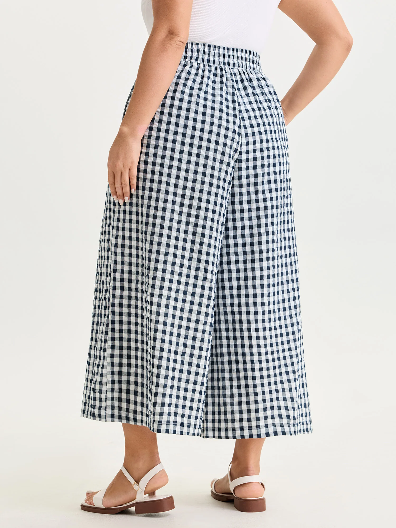 Cotton Checkered Print Wide Leg Pants - Image 5