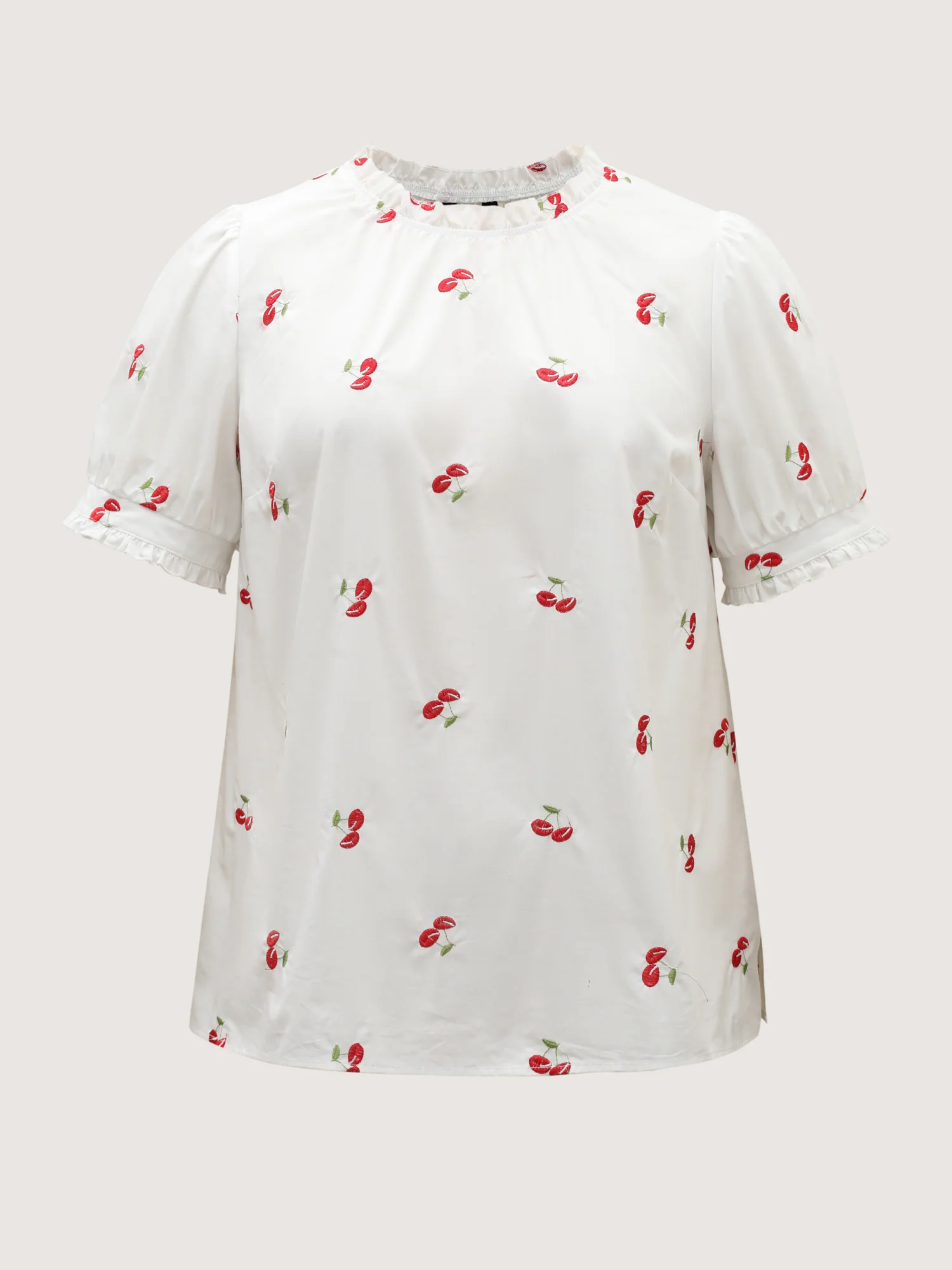 Cotton Cherry Embroidery Ruffled Neck Blouse - Image 5