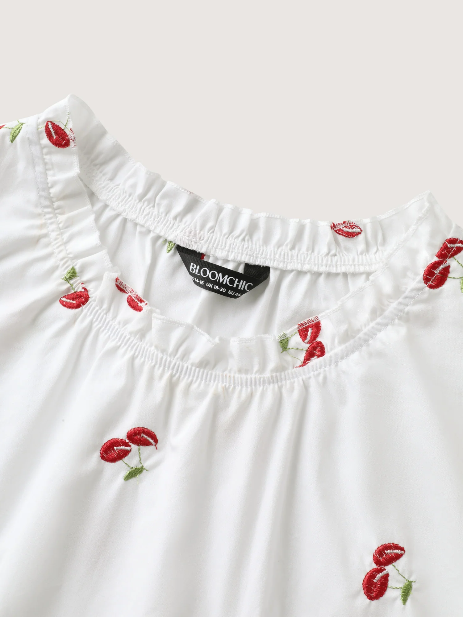 Cotton Cherry Embroidery Ruffled Neck Blouse - Image 6