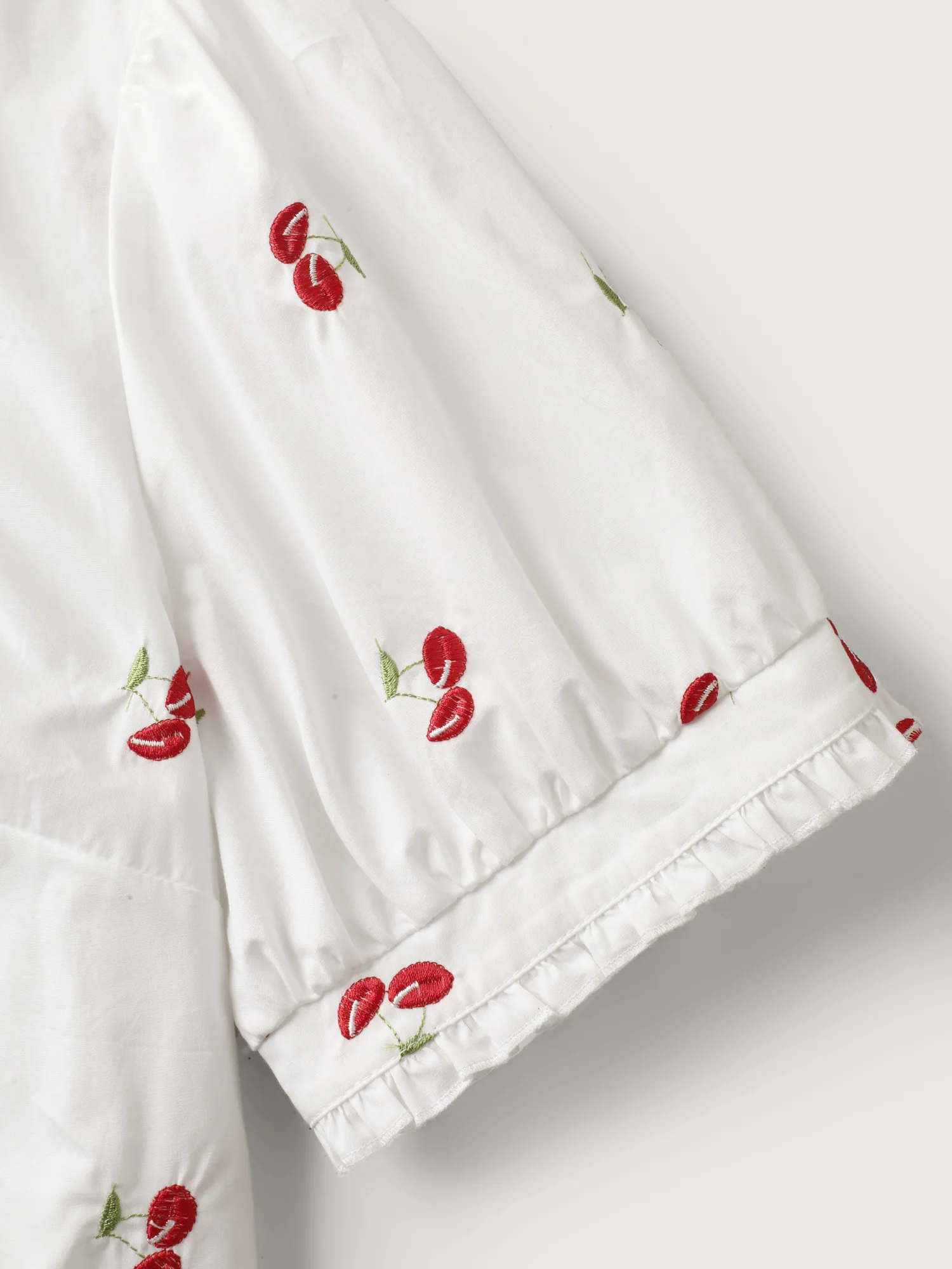 Cotton Cherry Embroidery Ruffled Neck Blouse - Image 7
