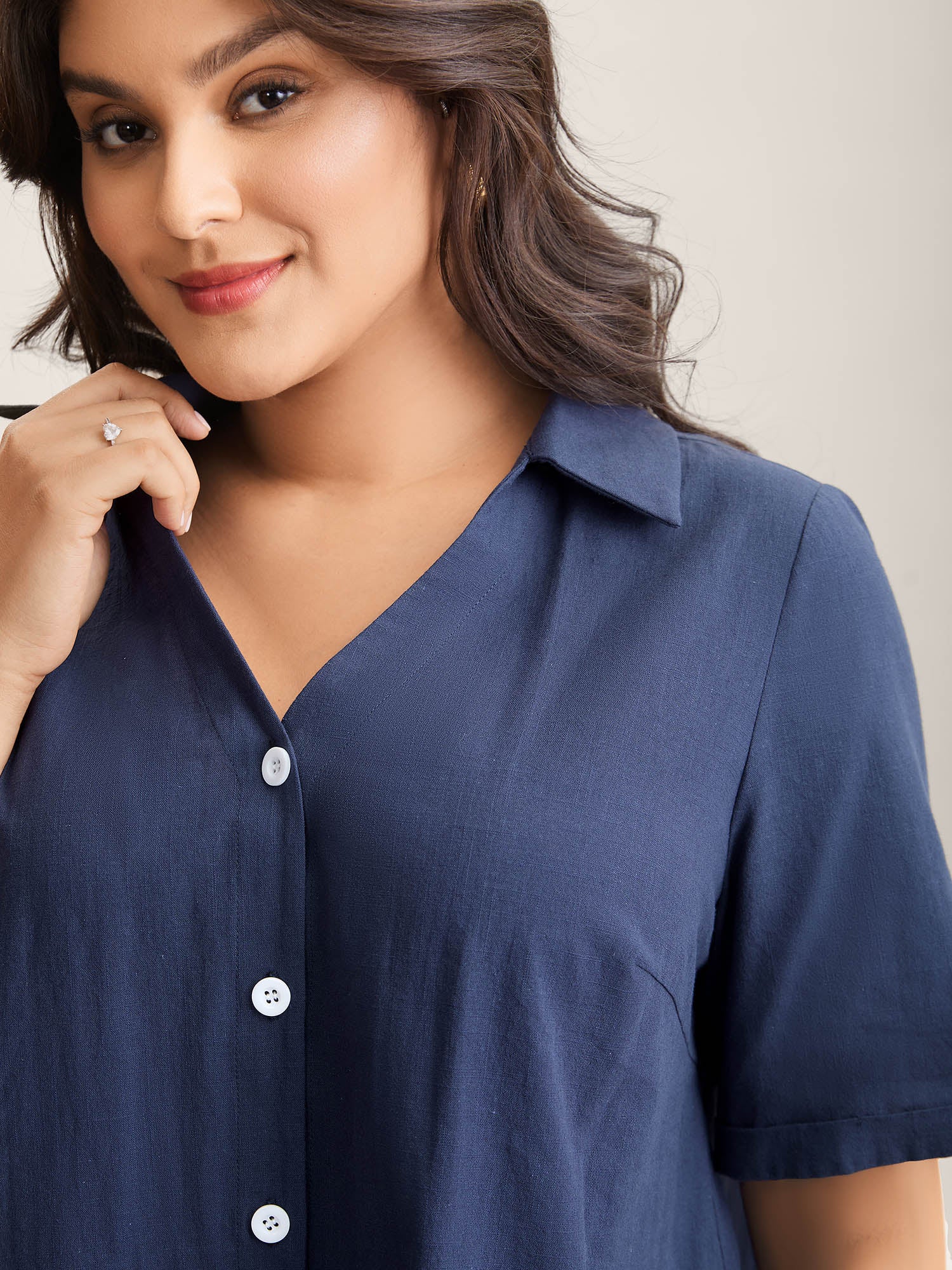 Cotton Collar Button Placket Blouse - Image 2
