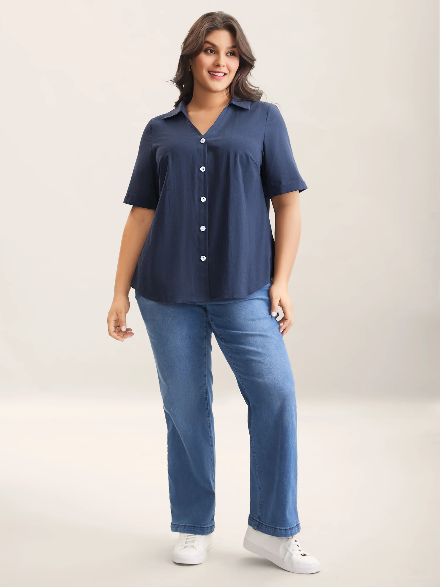 Cotton Collar Button Placket Blouse - Image 3