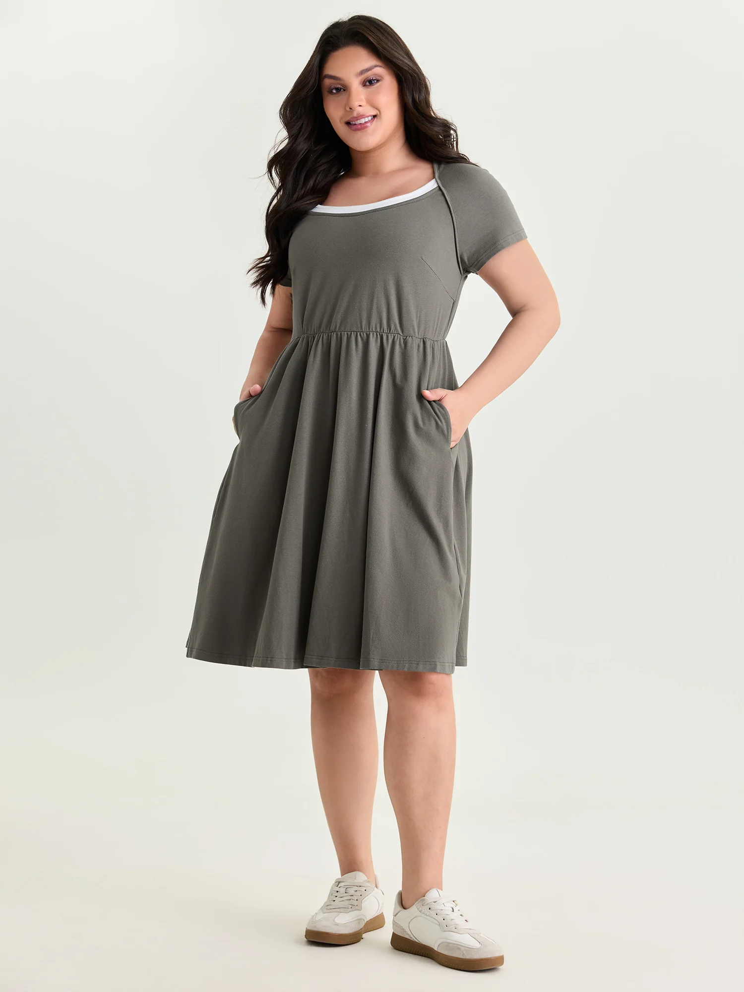 Cotton Color Contrast Fit And Flare Mini Dress - Image 3