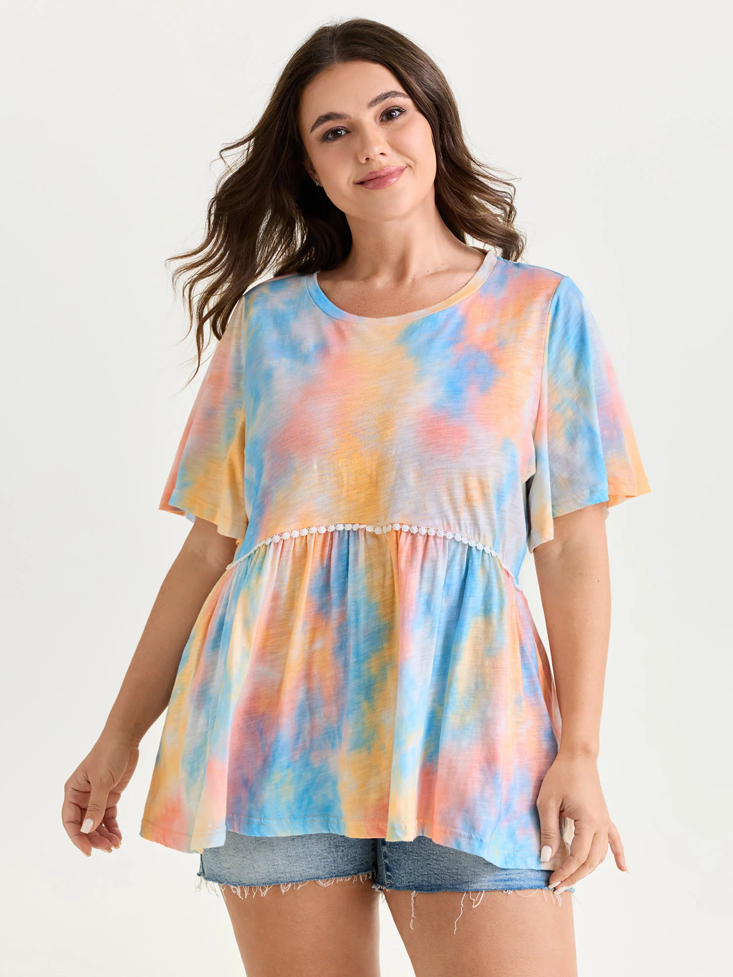Cotton Color Gradient Fit And Flare Knit Top