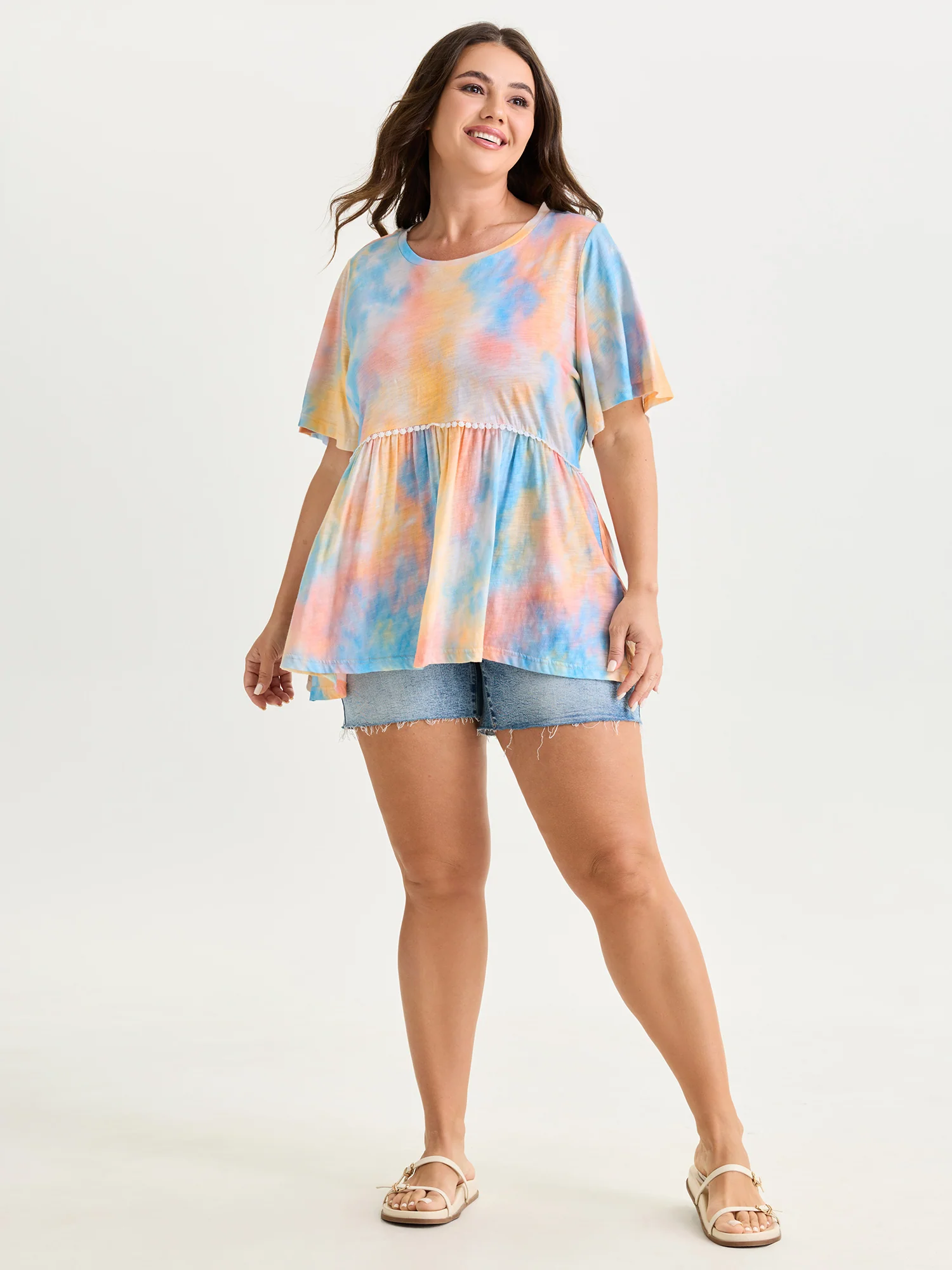 Cotton Color Gradient Fit And Flare Knit Top - Image 3