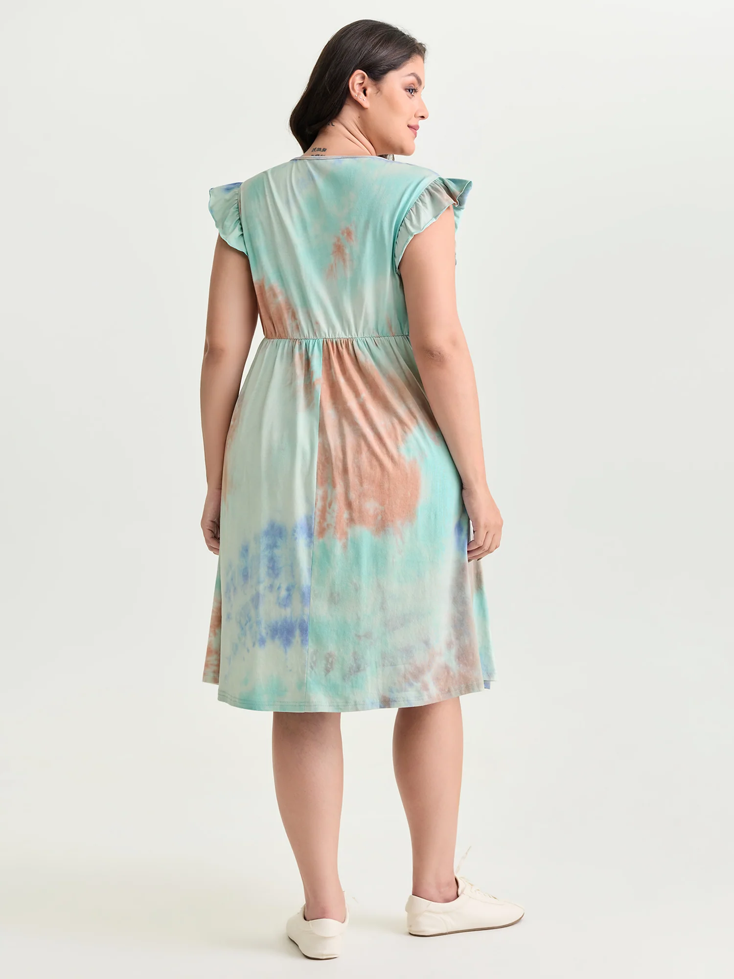 Cotton Color Gradient Wrap Neckline Midi Dress - Image 4