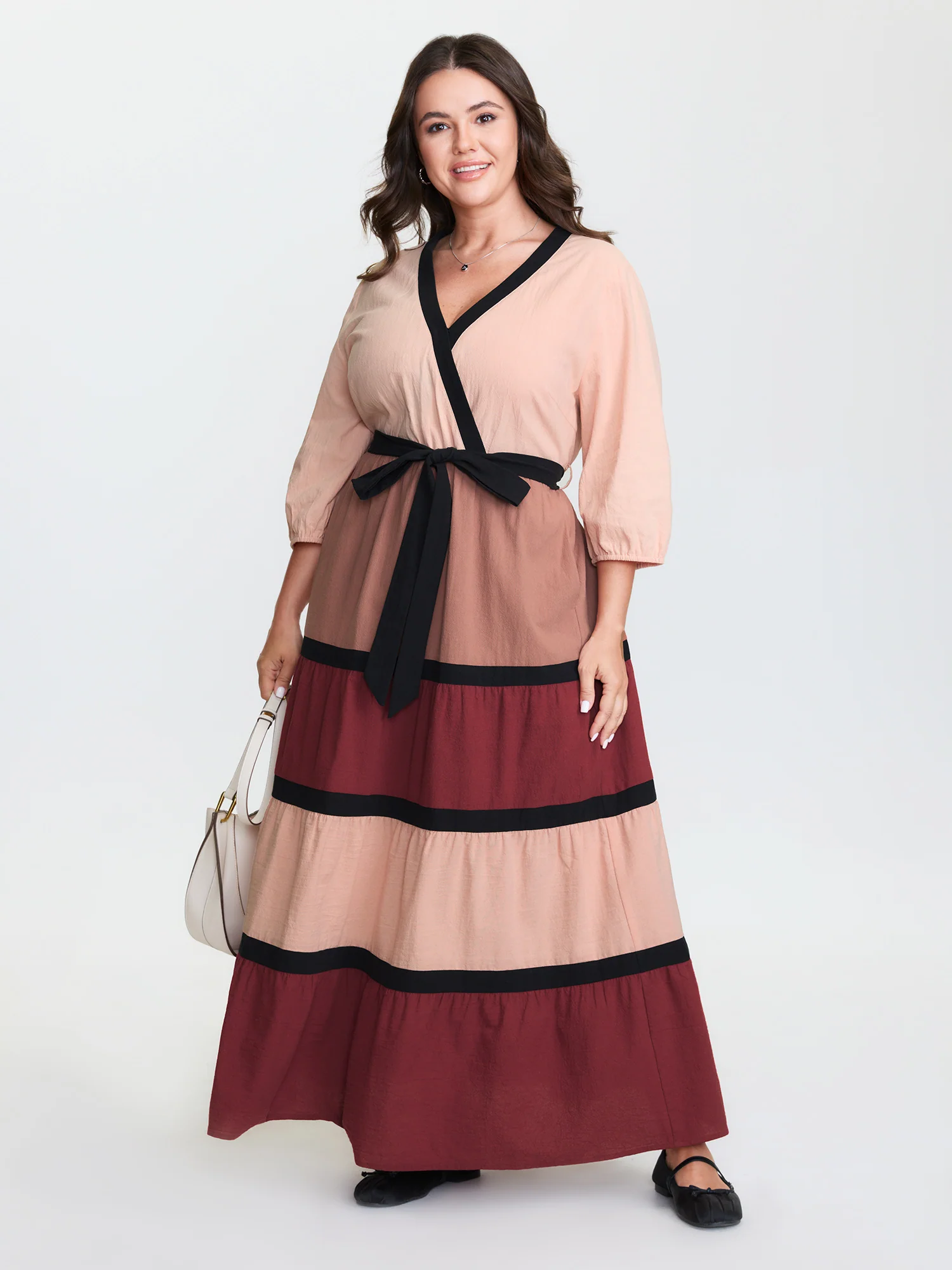 Cotton Colorblock Tiered Wrap Maxi Dress - Image 3