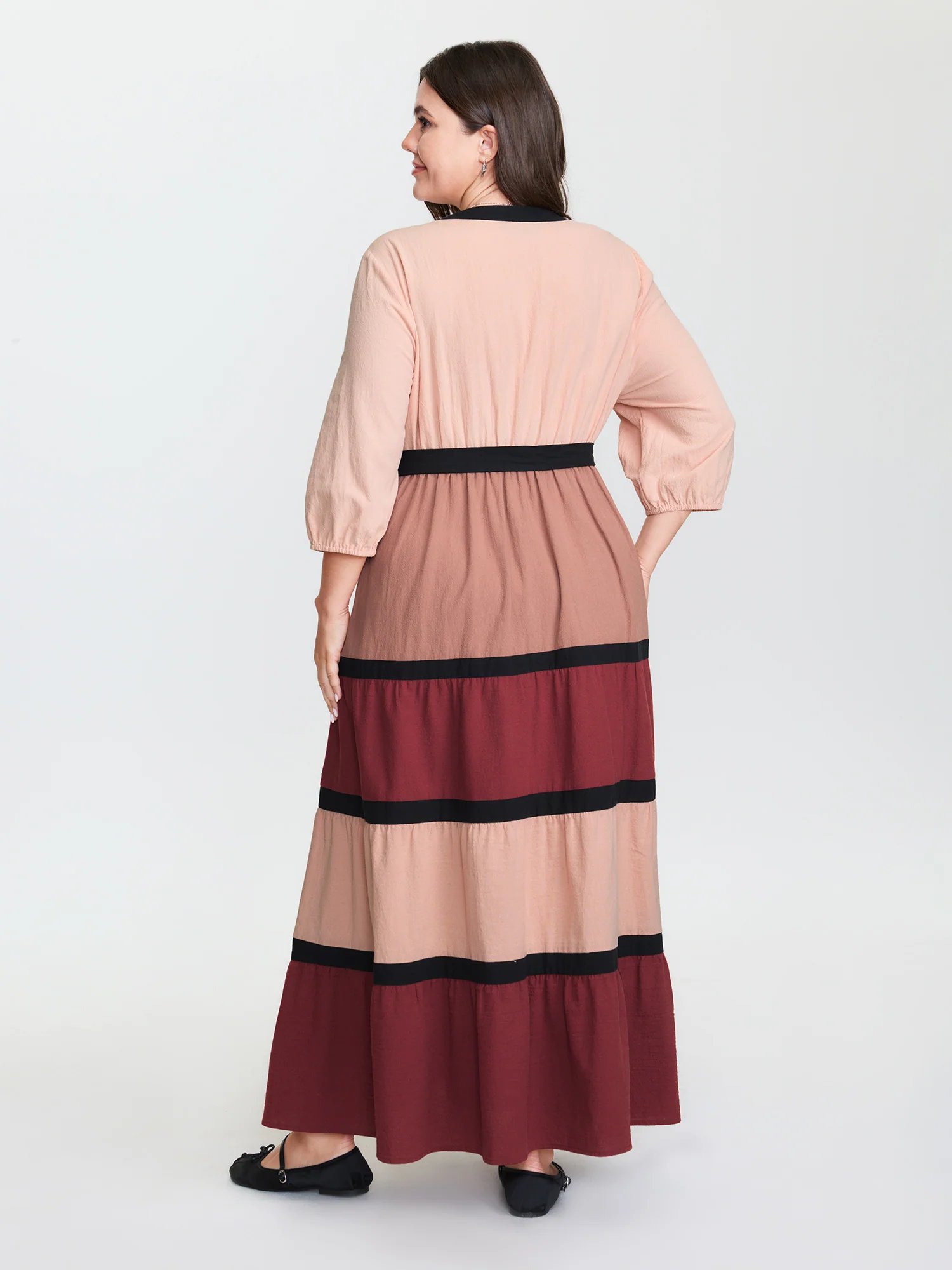 Cotton Colorblock Tiered Wrap Maxi Dress - Image 5