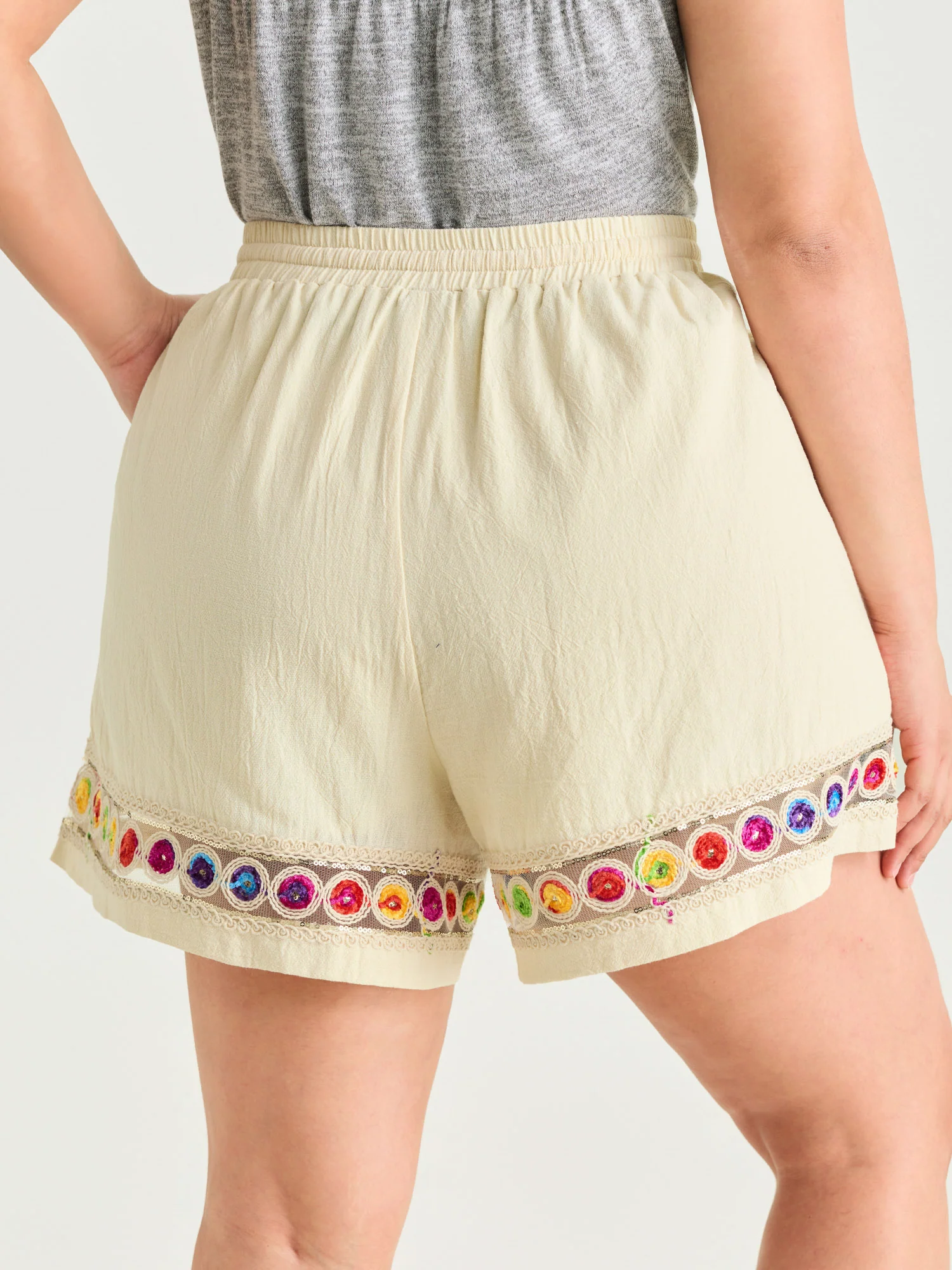 Cotton Colorful Embroidery Trim Drawstring Shorts - Image 6