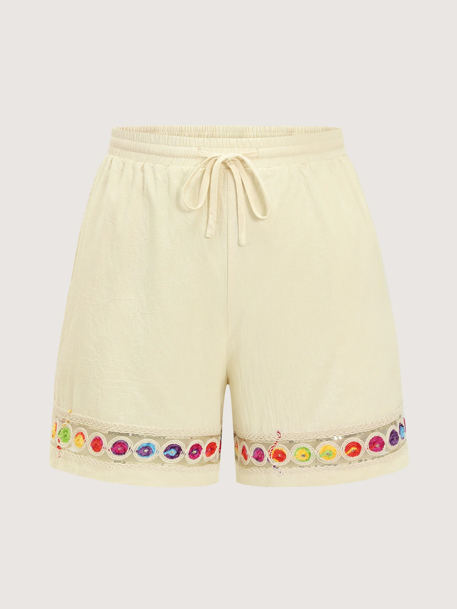 Cotton Colorful Embroidery Trim Drawstring Shorts - Image 9