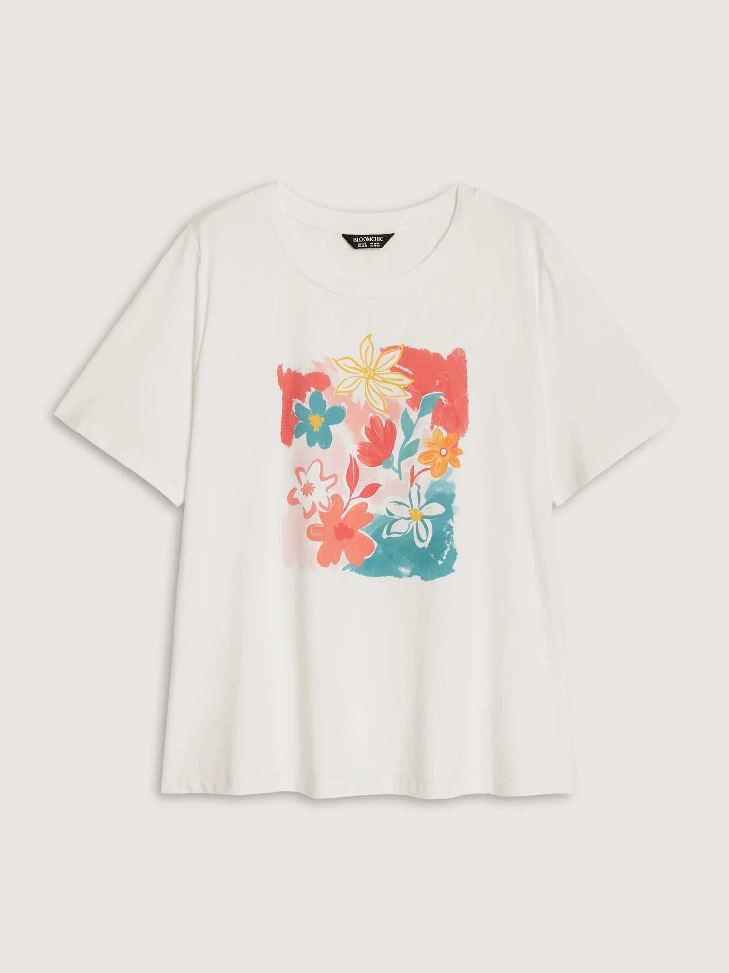 Cotton Colorful Floral Print Round Neck T-Shirt - Image 6