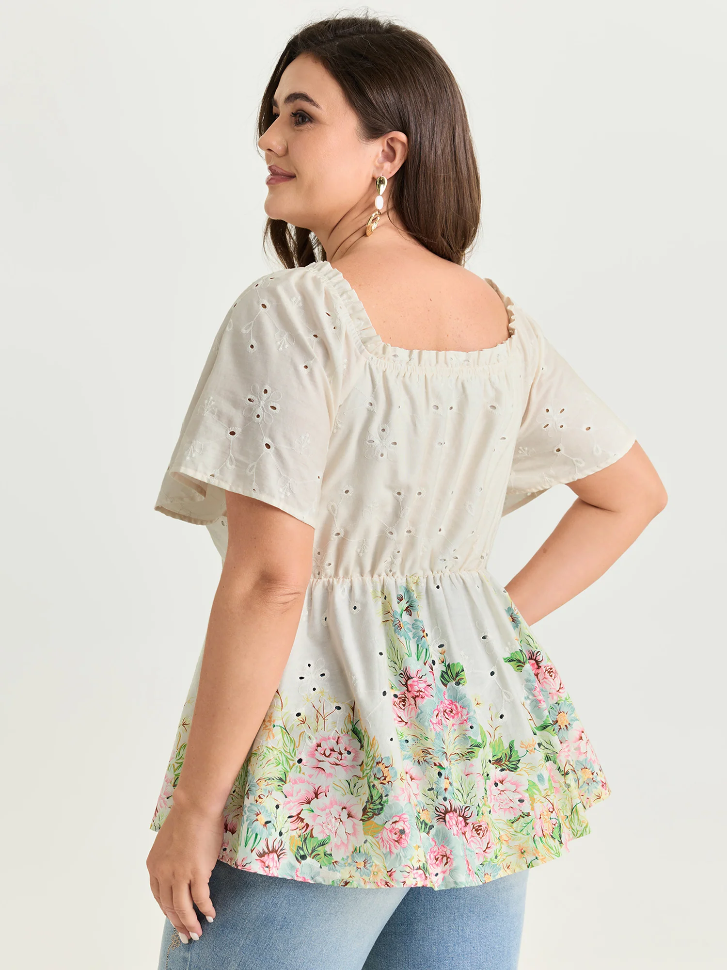 Cotton Colorful Floral Textured Hem Blouse - Image 4