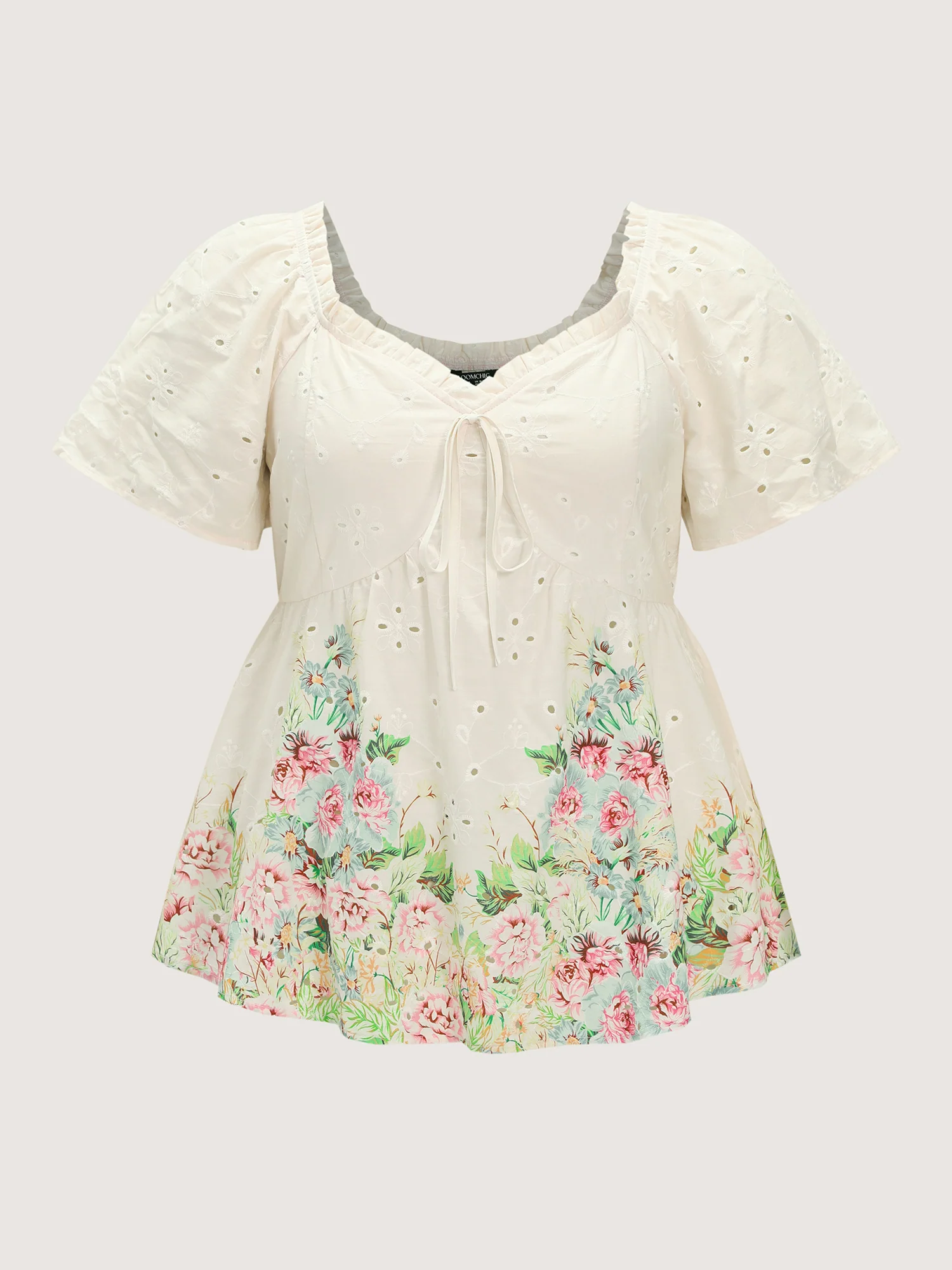 Cotton Colorful Floral Textured Hem Blouse - Image 7