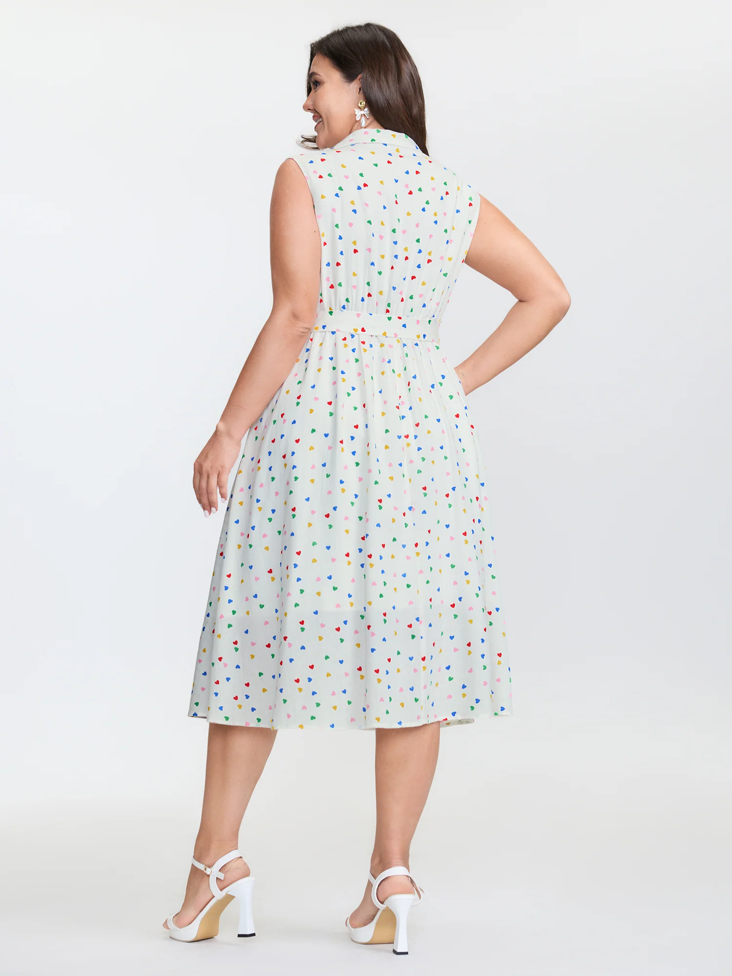 Cotton Colorful Heart Print Belted Midi Dress - Image 4