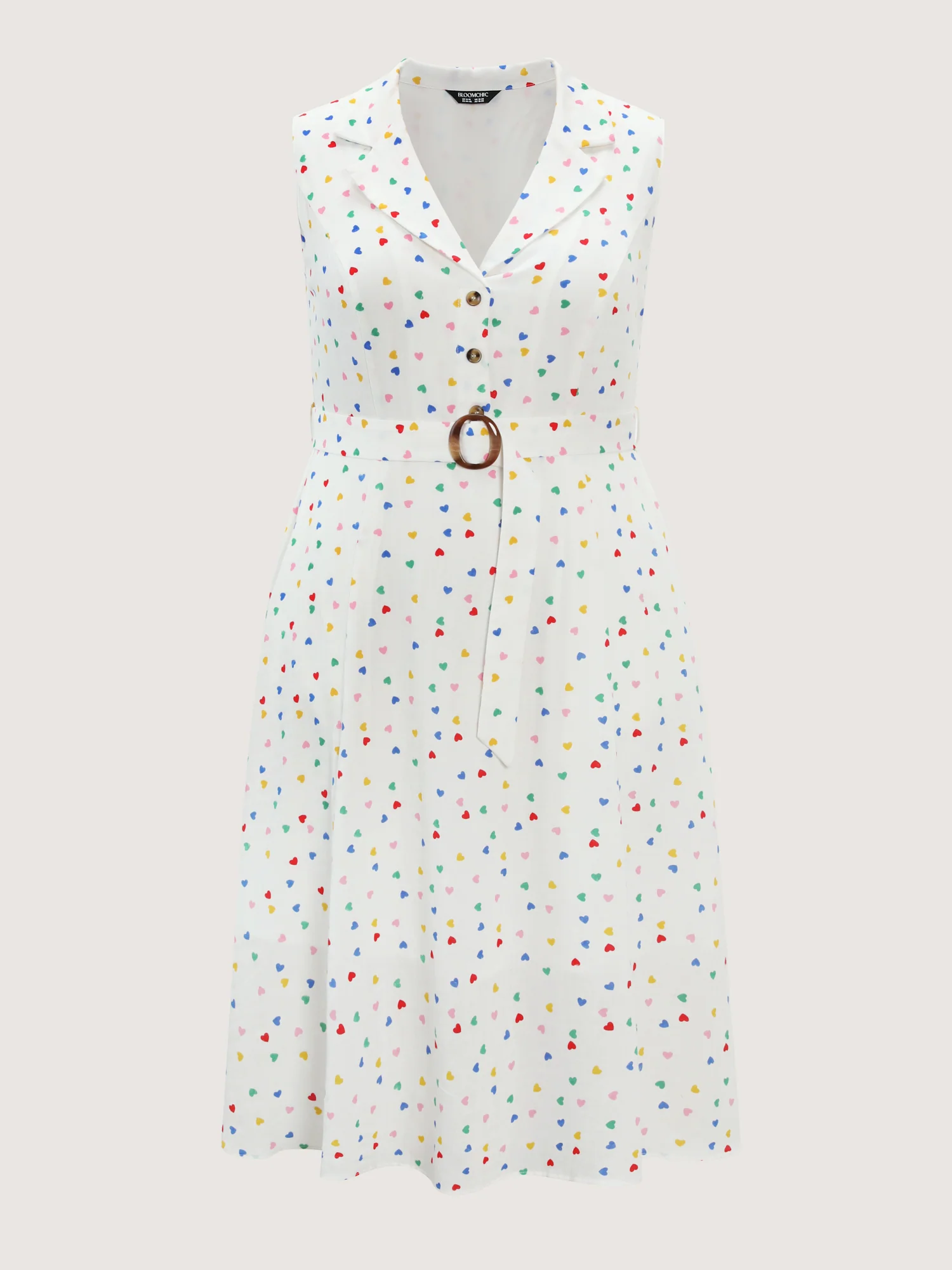 Cotton Colorful Heart Print Belted Midi Dress - Image 7