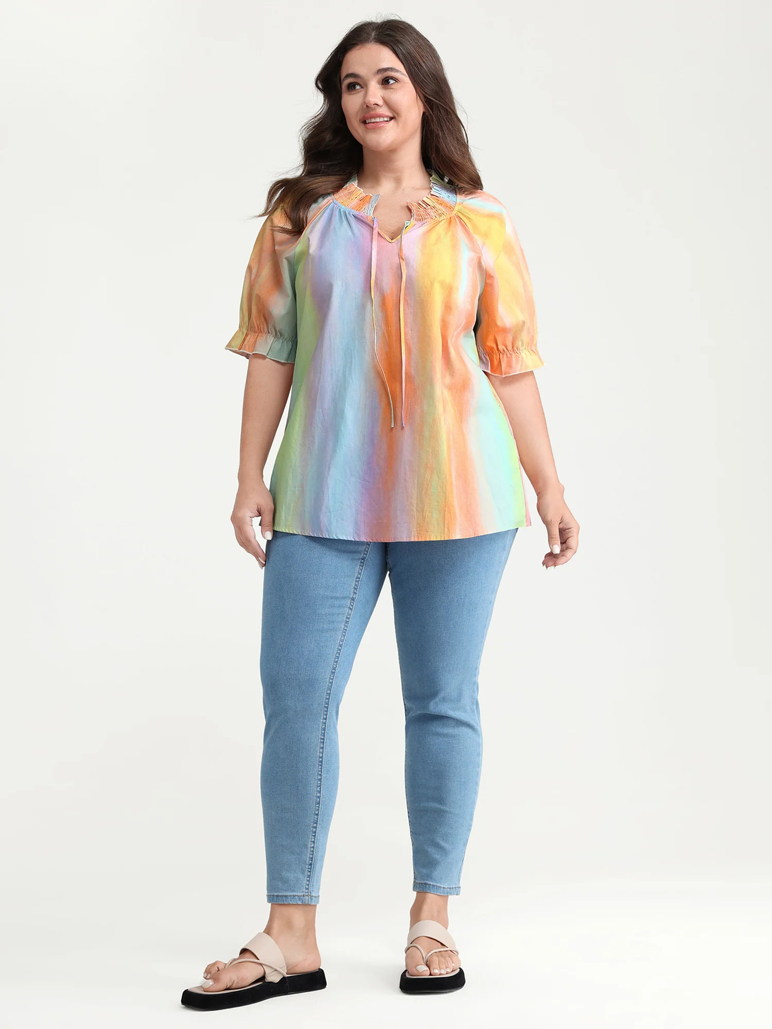 Cotton Colorful Shirred Blouse - Image 3