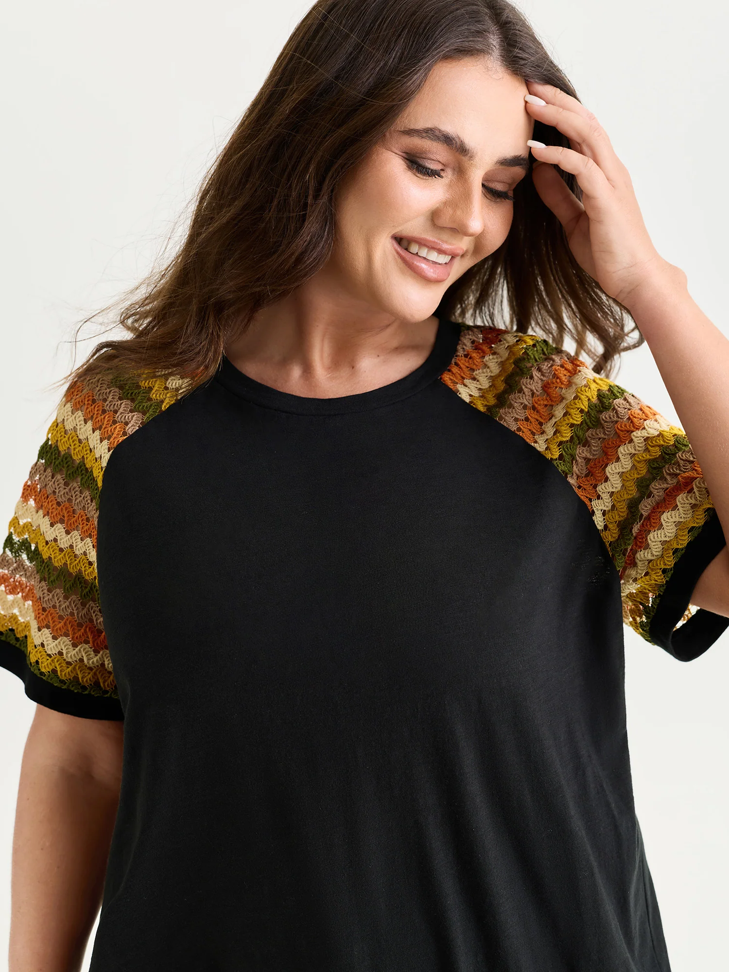 Cotton Colorful Striped Sleeve Knit Top - Image 2