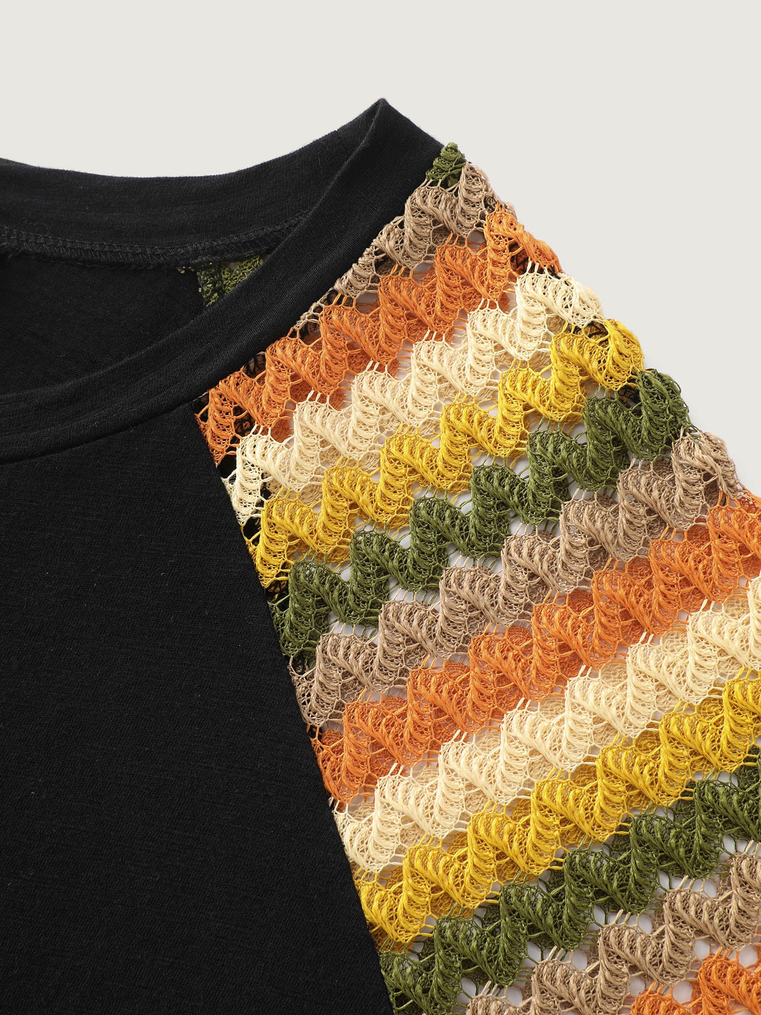 Cotton Colorful Striped Sleeve Knit Top - Image 5