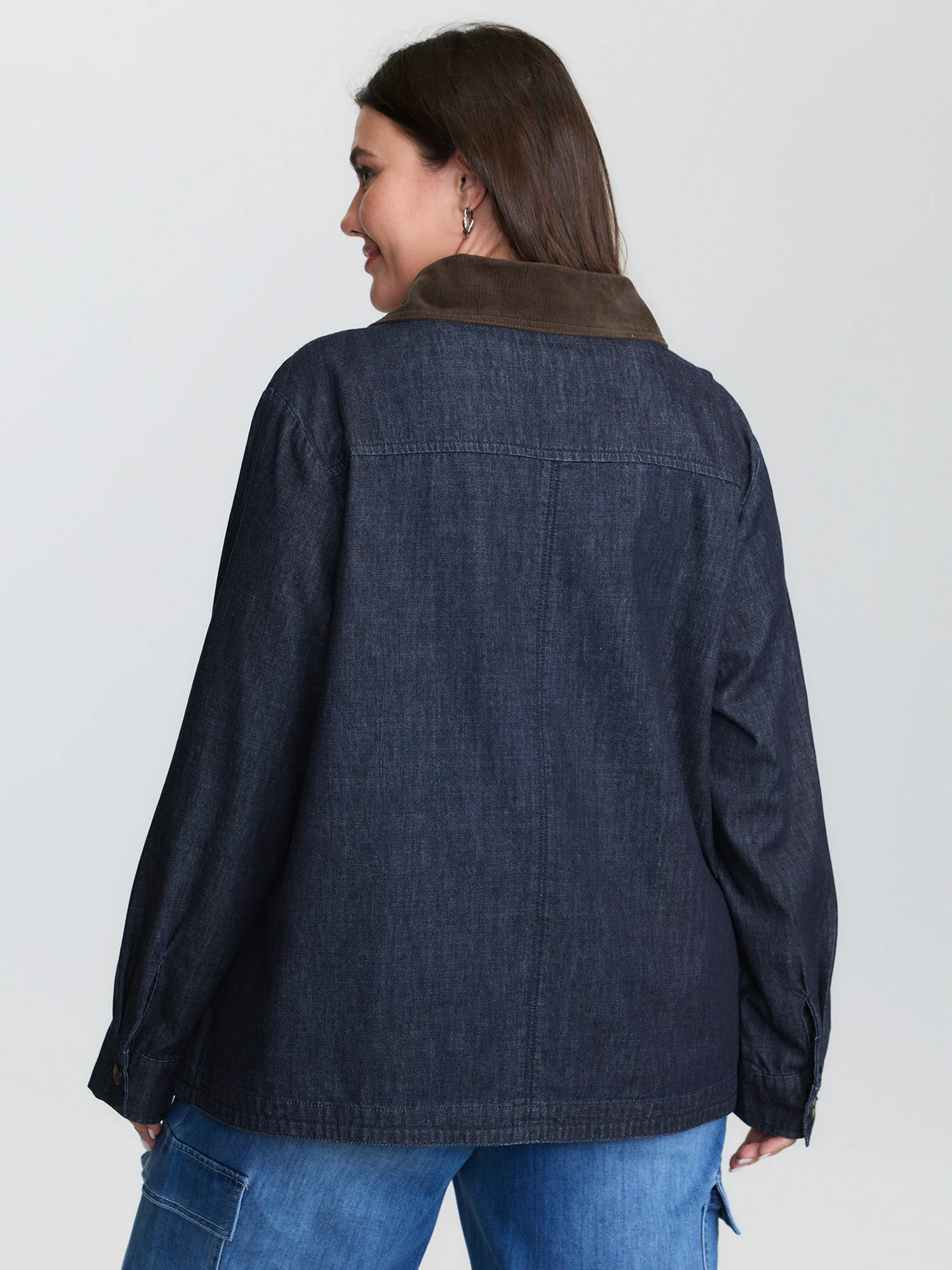 Cotton Contrast Collar Button-Down Denim Top - Image 5