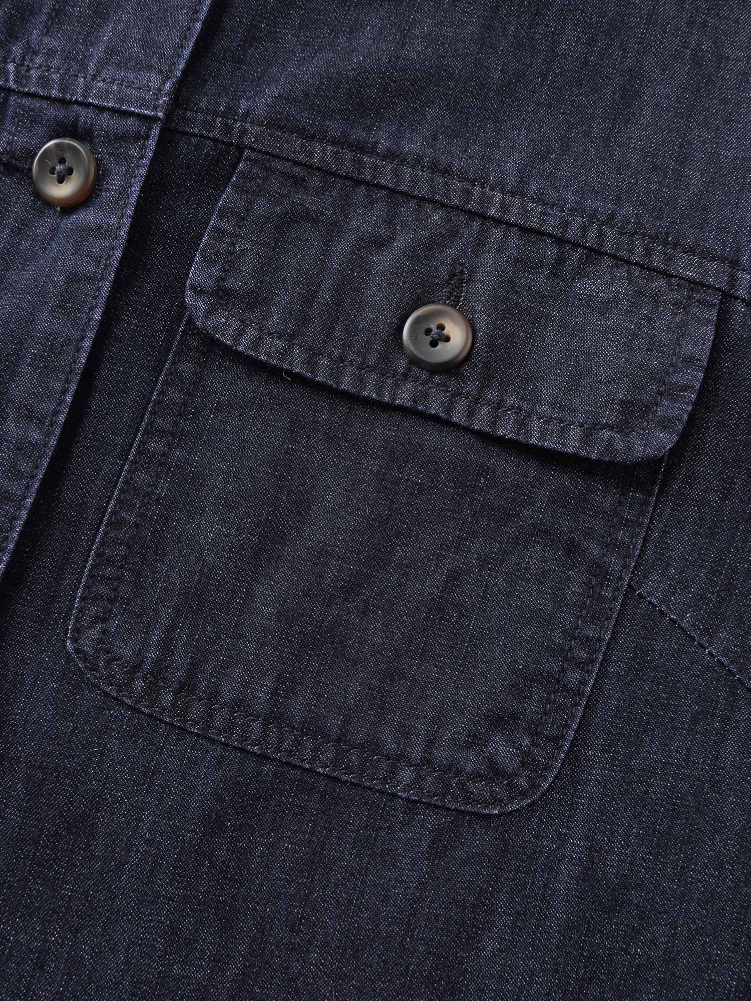 Cotton Contrast Collar Button-Down Denim Top - Image 6
