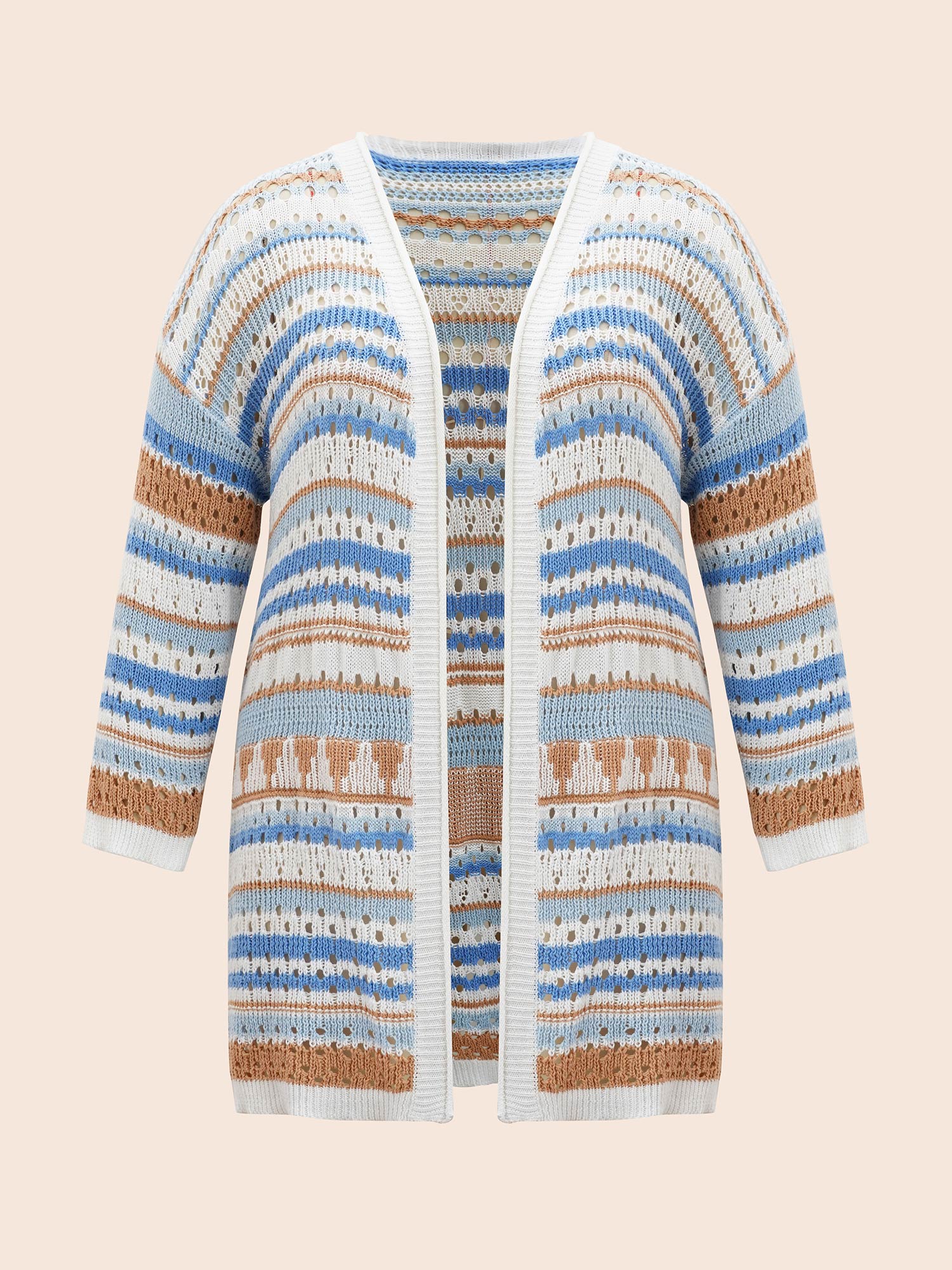 Cotton Contrast Striped Cut Out Cardigan - Image 7