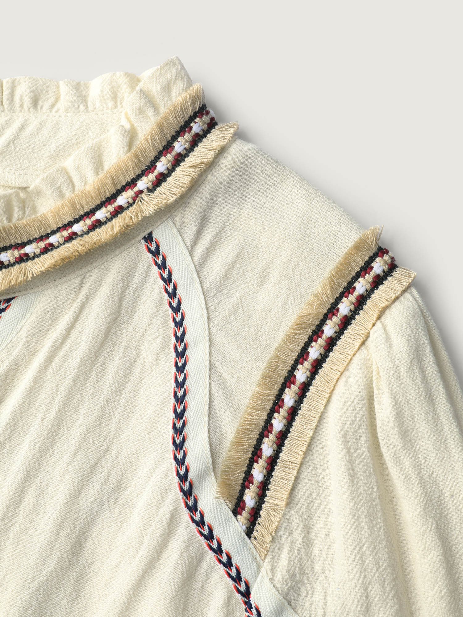 Cotton Contrast Webbing Notched Collar Blouse - Image 6