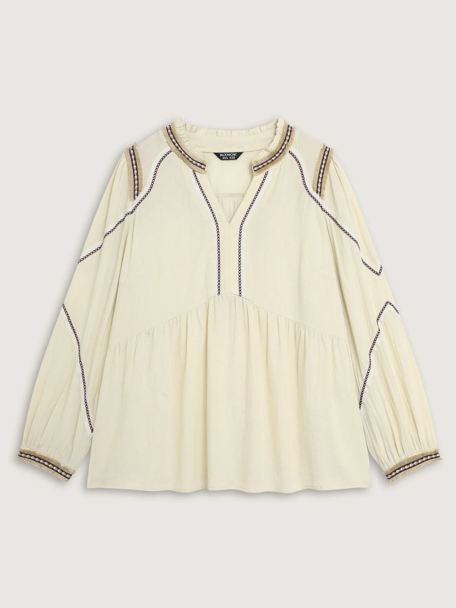 Cotton Contrast Webbing Notched Collar Blouse - Image 7