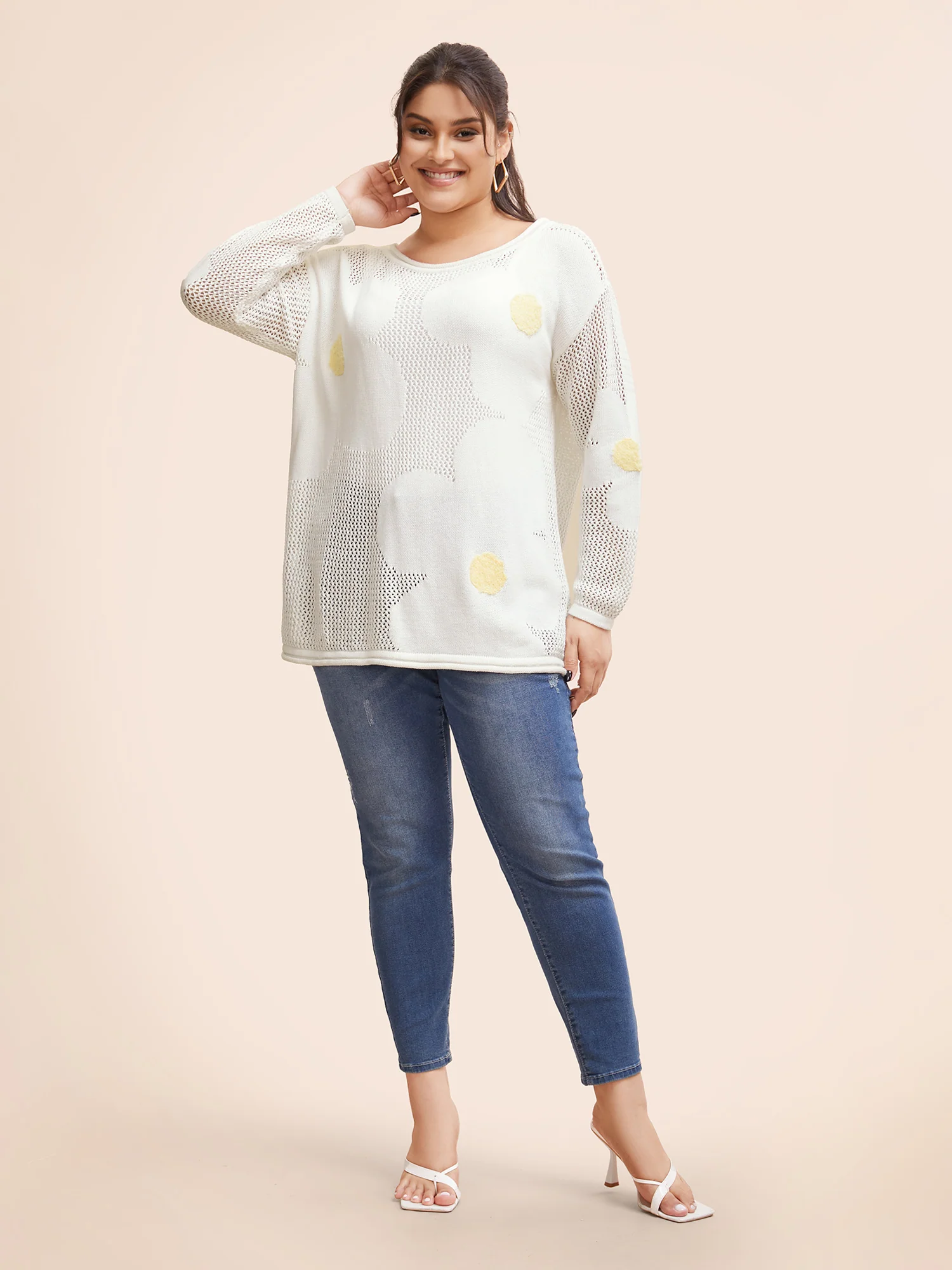 Cotton Crochet Floral Cut Out Pullover - Image 3