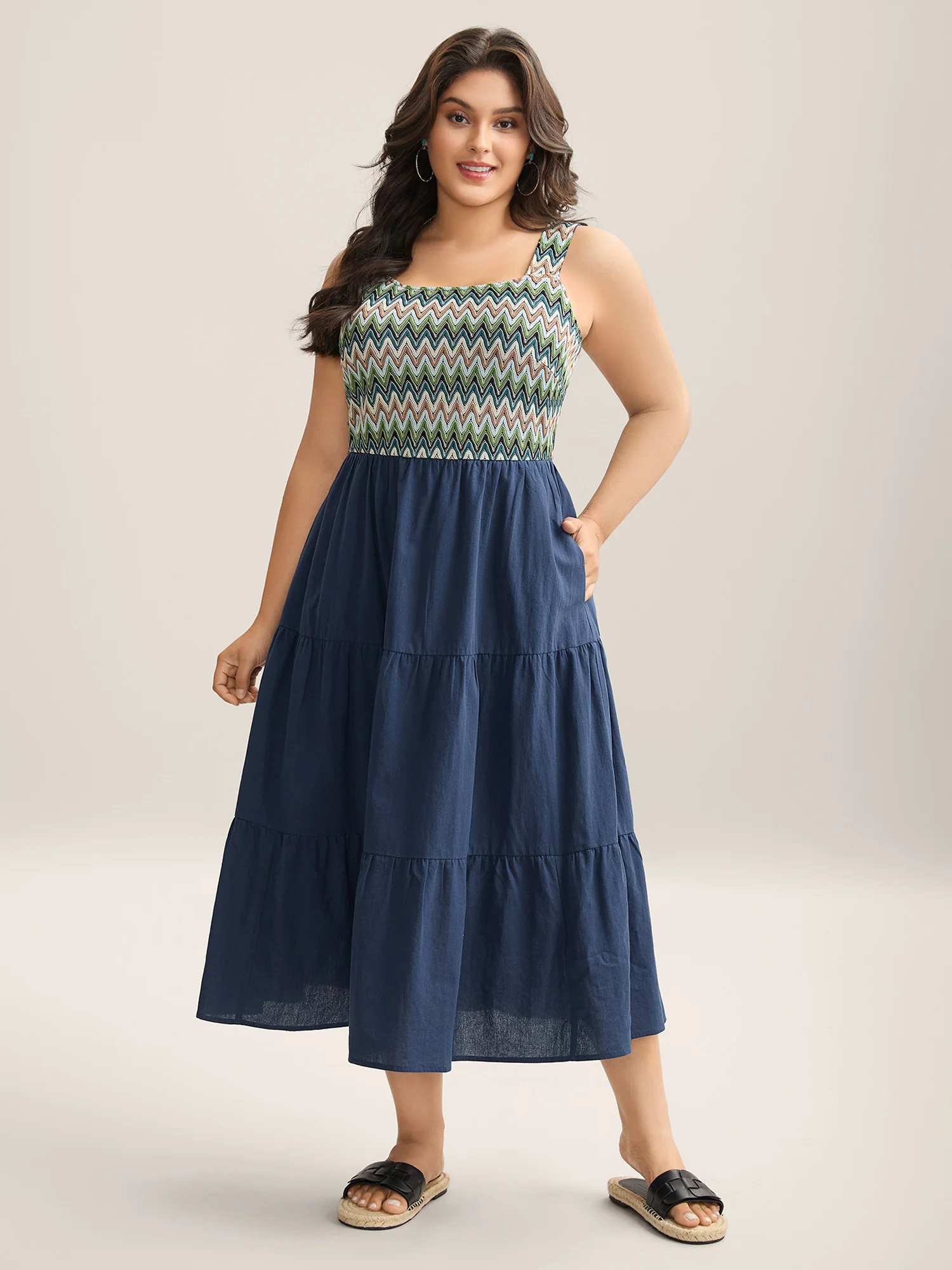 Cotton Crochet Stretchy Waist Pockets Midi Dress - Image 3