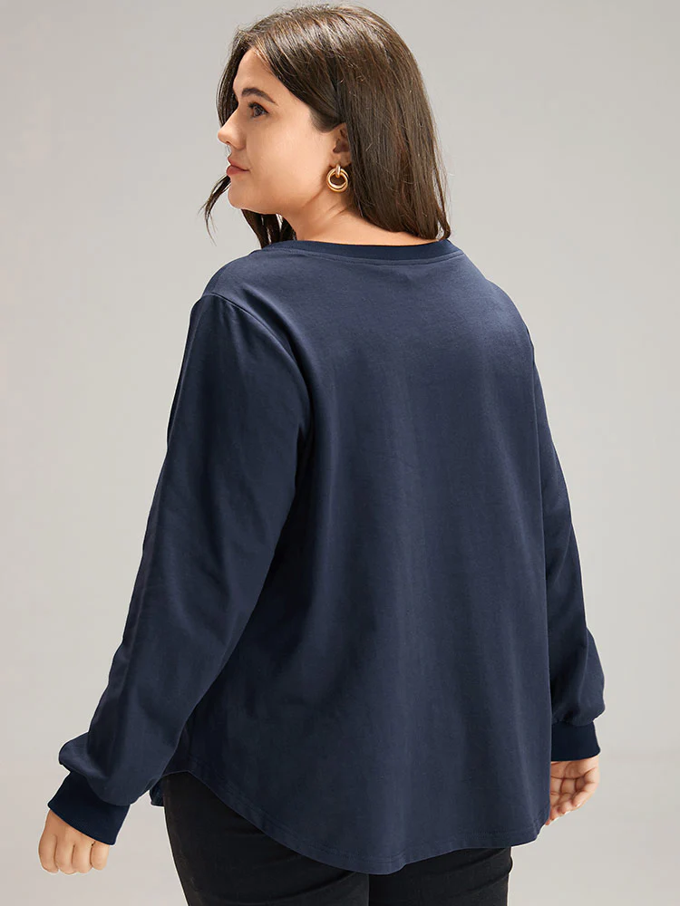 Cotton Curved Hem Elastic Cuffs Sweatshirt - Image 5