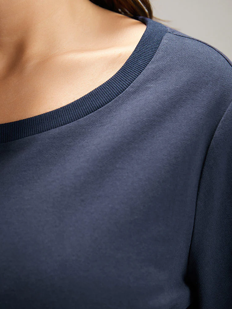 Cotton Curved Hem Elastic Cuffs Sweatshirt - Image 6