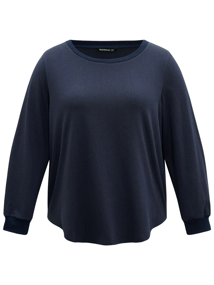 Cotton Curved Hem Elastic Cuffs Sweatshirt - Image 7