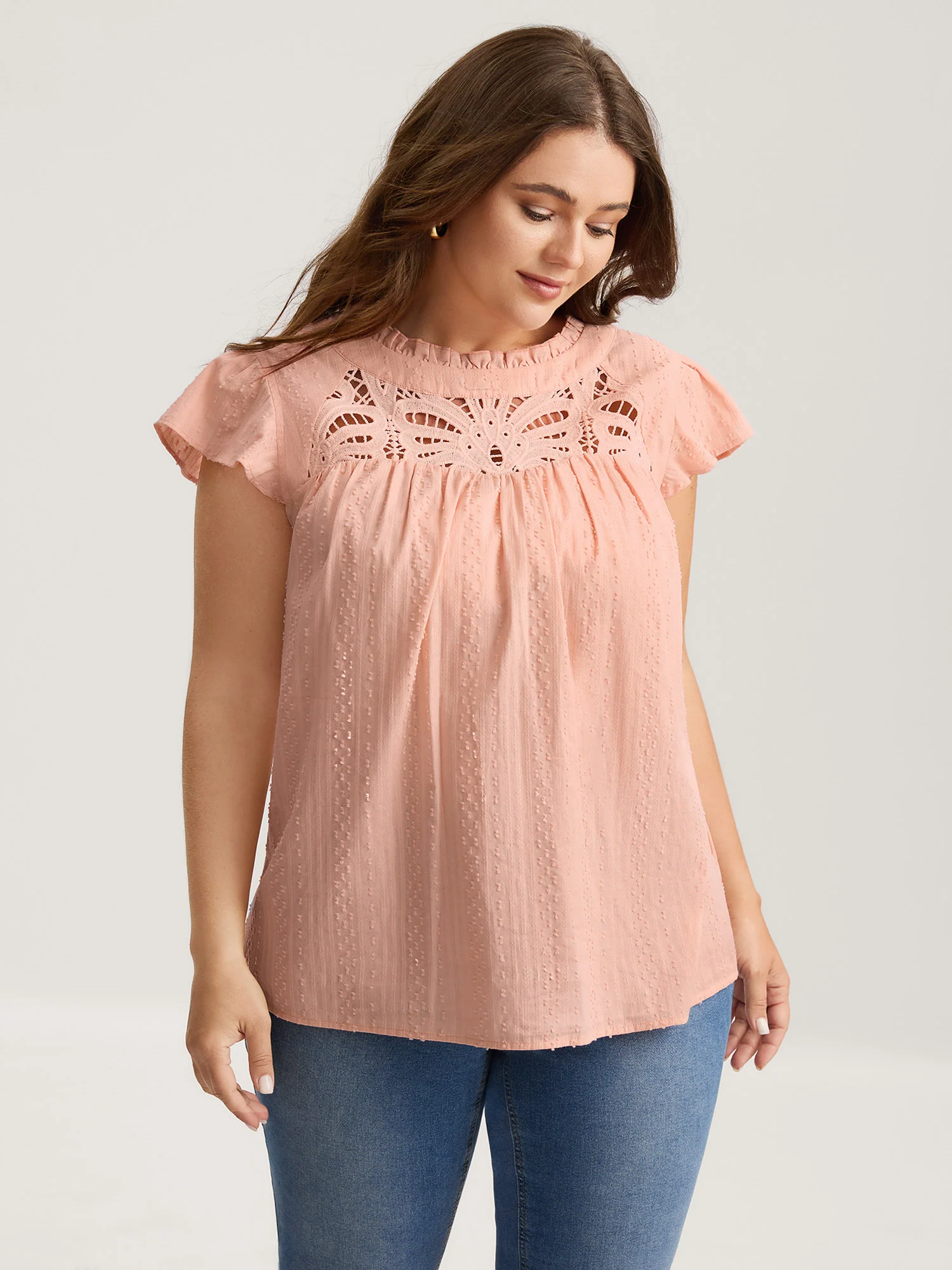 Cotton Cut-Out Lace Ruffled Neck Blouse - Image 2