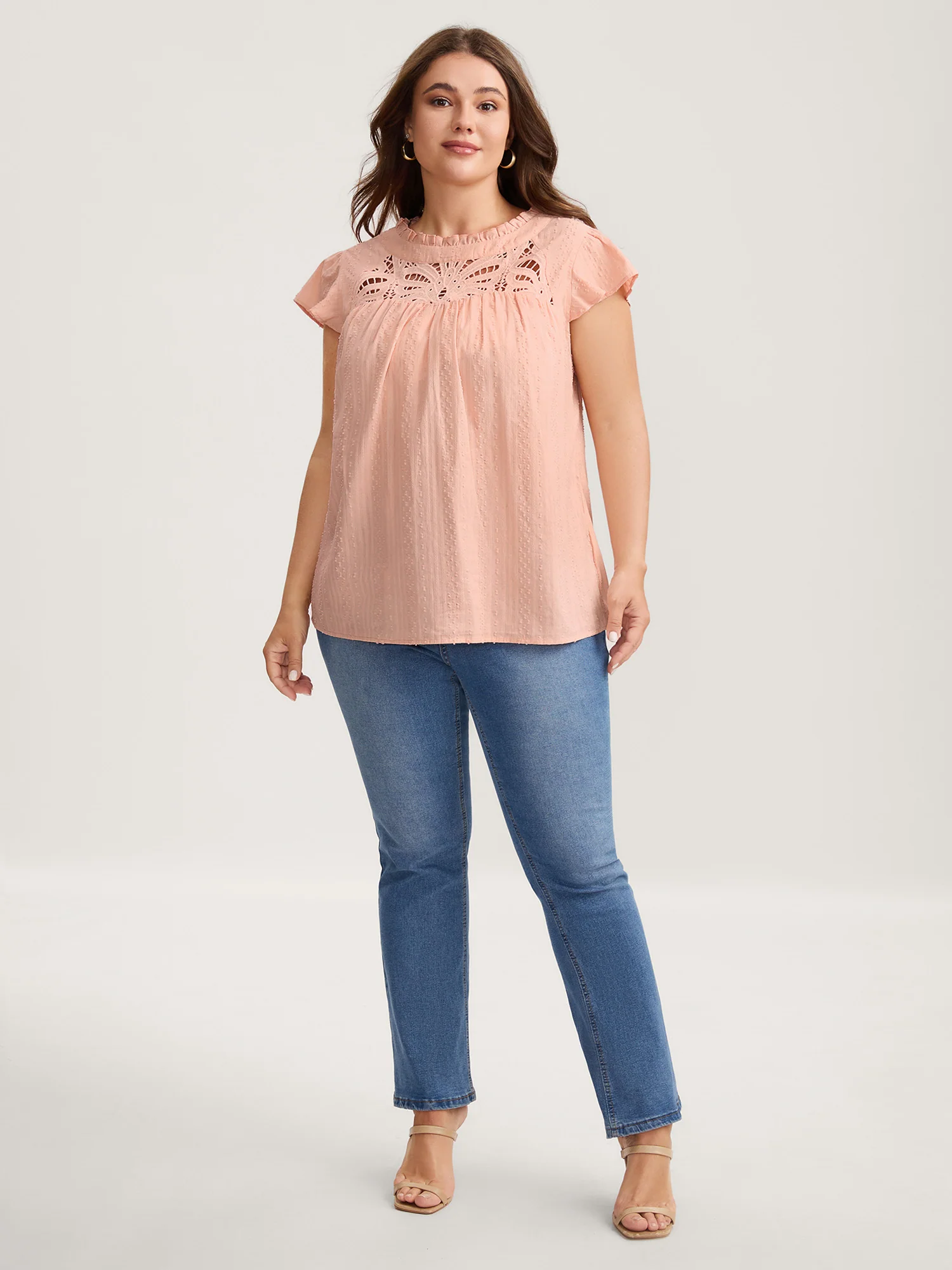 Cotton Cut-Out Lace Ruffled Neck Blouse - Image 3