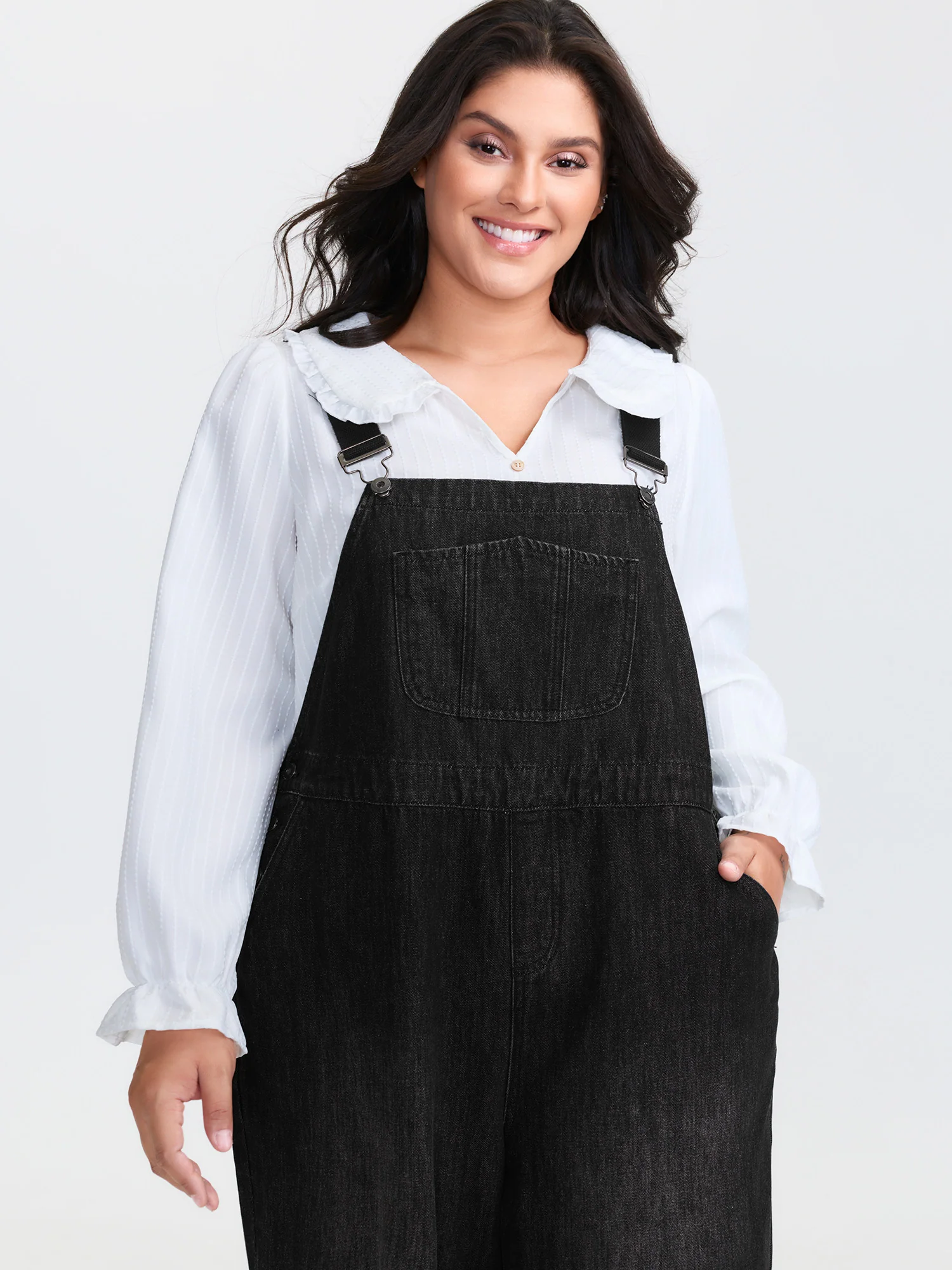 Cotton Denim Adjustable Strap Pocketed Jumpsuit - Image 2