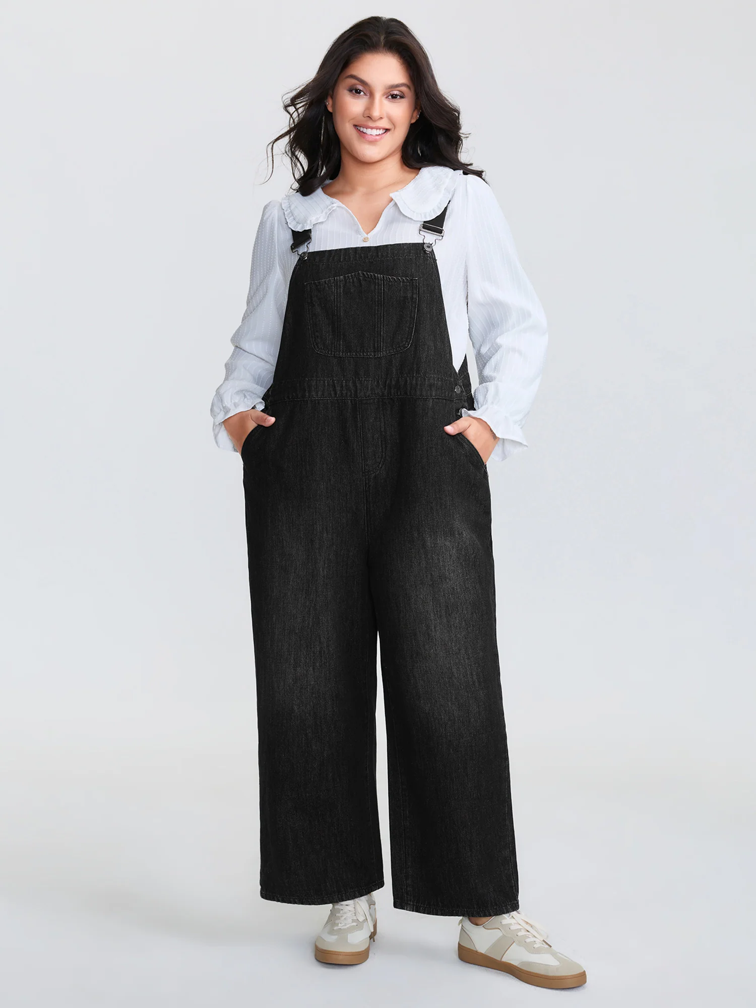 Cotton Denim Adjustable Strap Pocketed Jumpsuit - Image 3