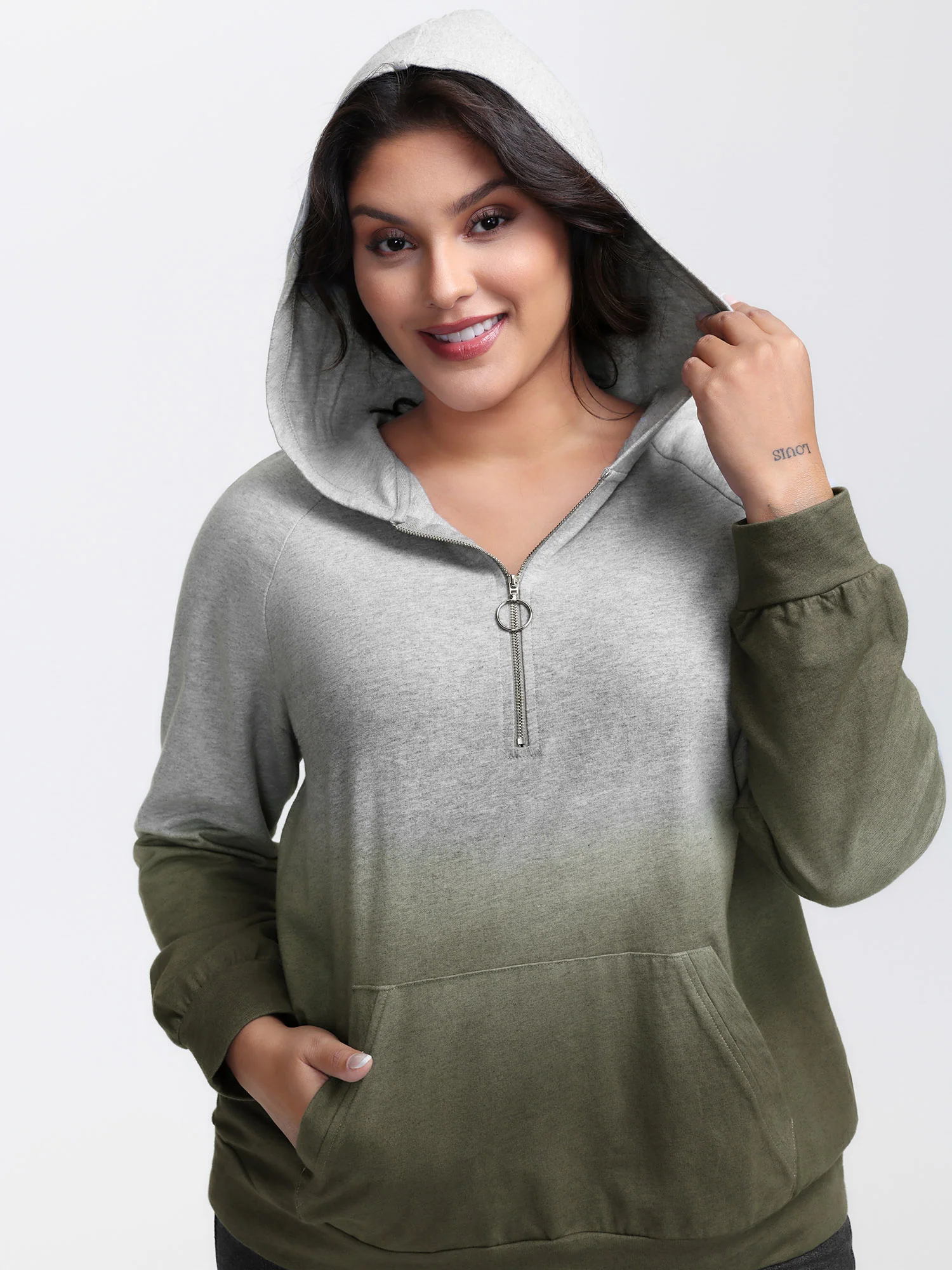 Cotton Dip-Dyeing Half-Zipper Hoodie - Image 2