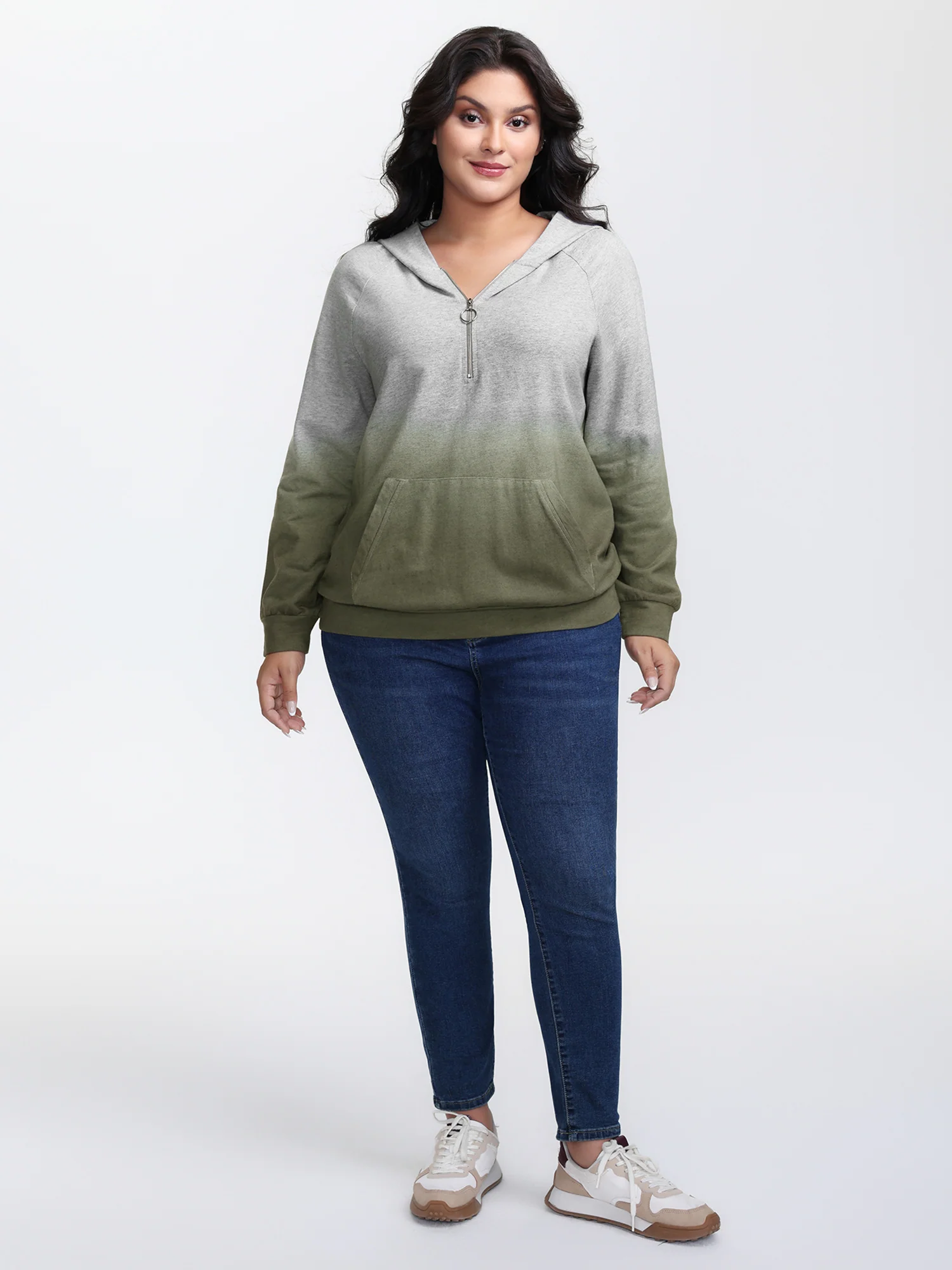 Cotton Dip-Dyeing Half-Zipper Hoodie - Image 3