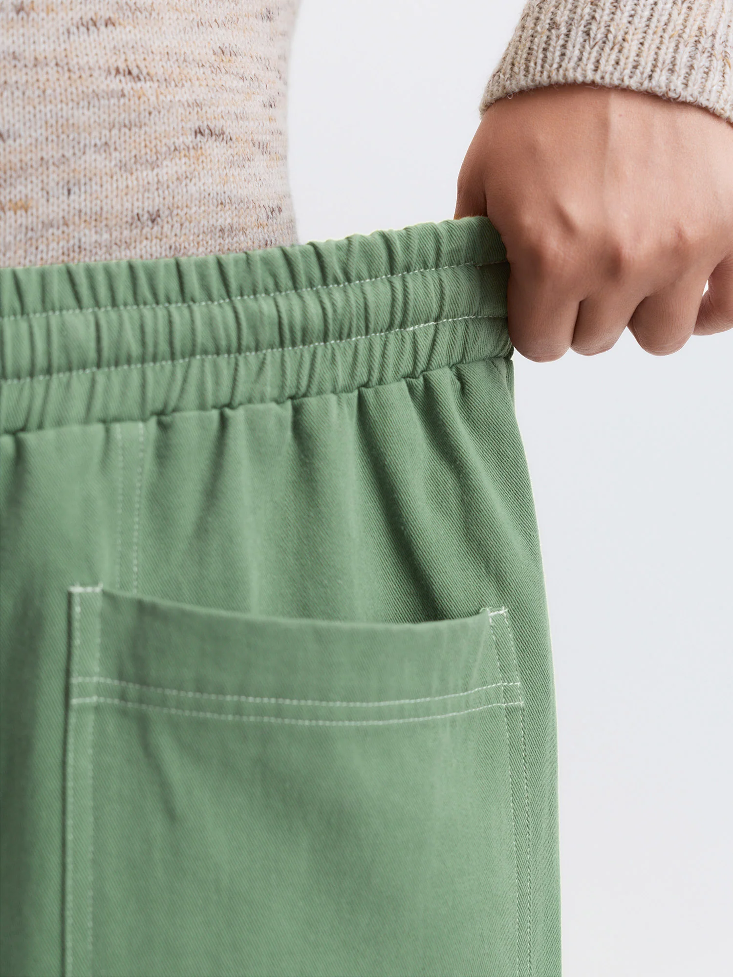 Cotton Distress Washed Drawstring Waist Pants - Image 4